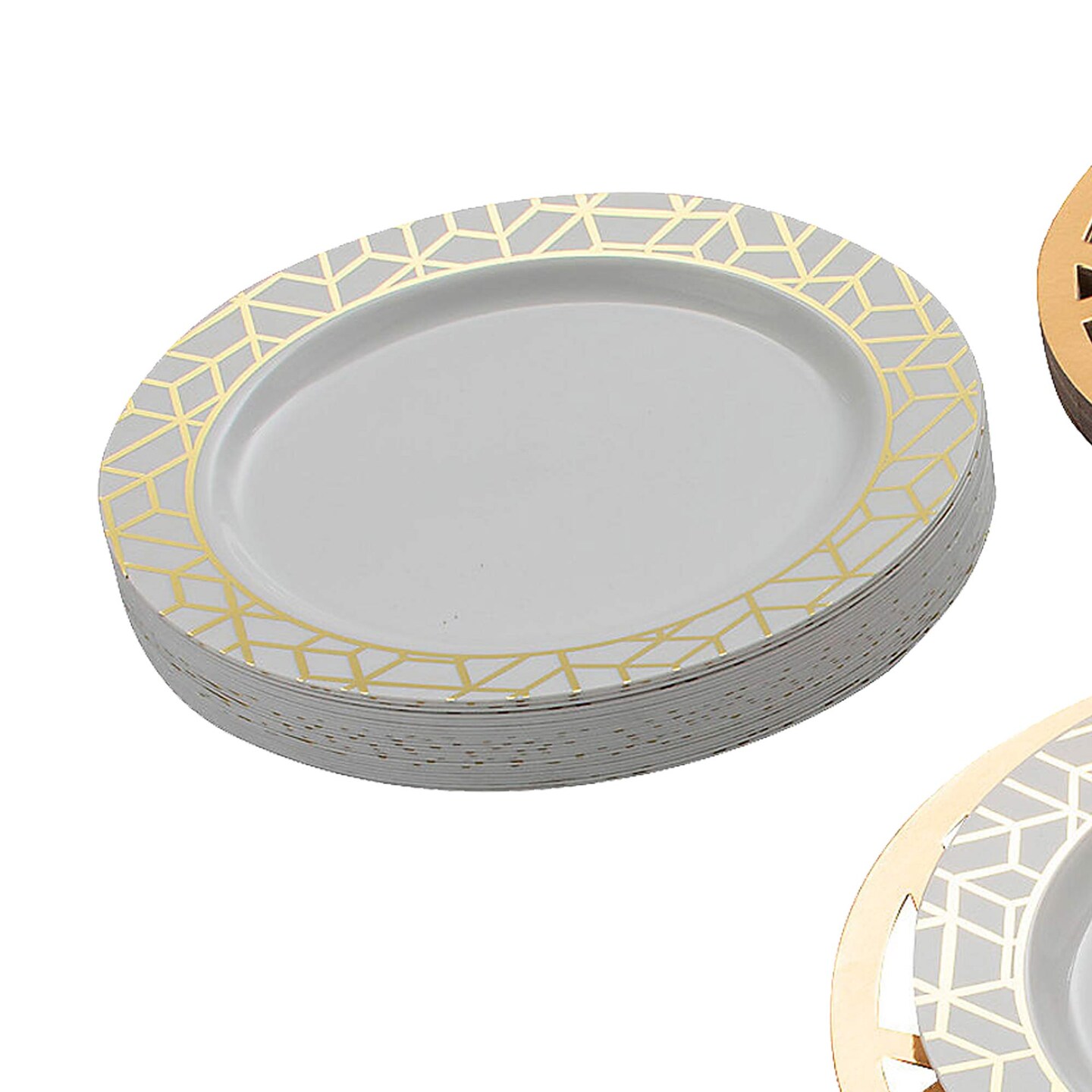 24 Pack Gold Geometric Charger and Dinner Plates Elegant Wedding Party Supplies