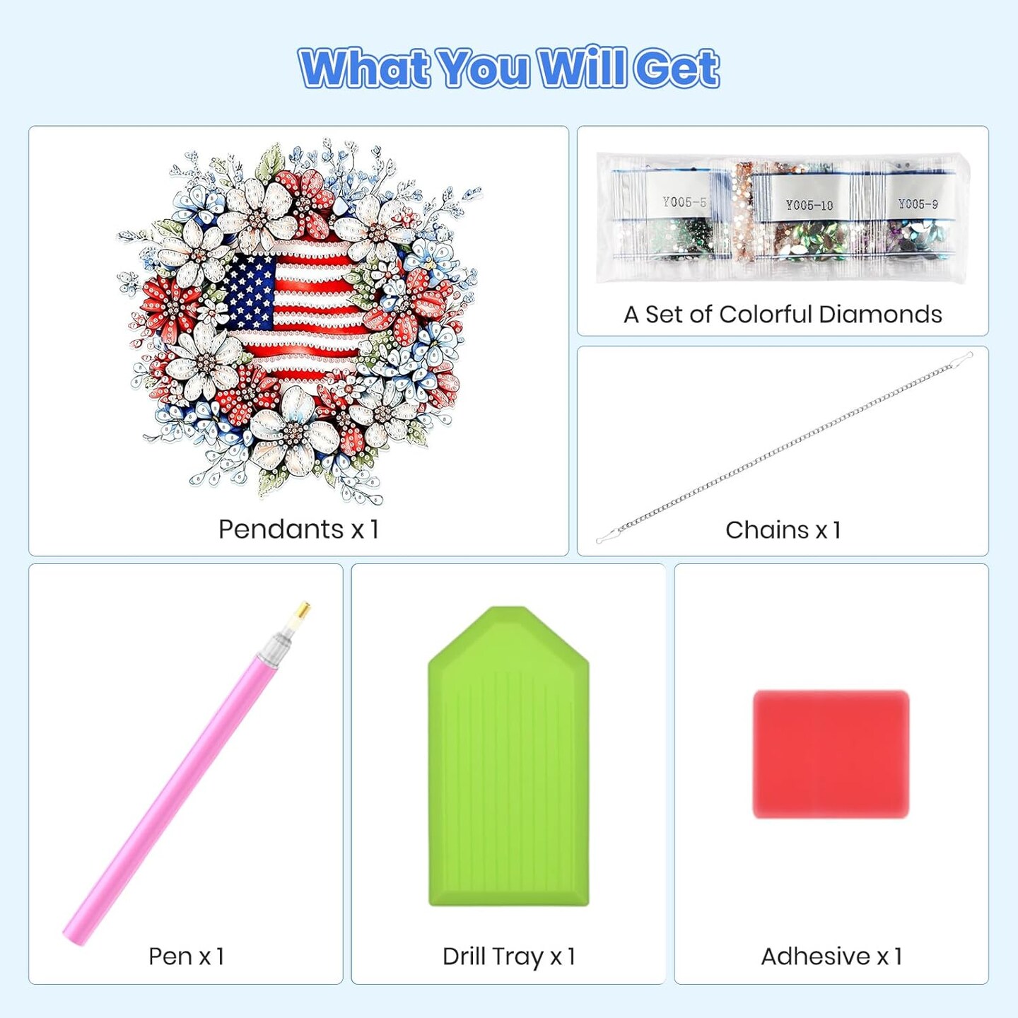 Wreath Diamond Art Hanging Pendant Kits, 5D Special Shape Independence Day Diamond Art Kits Wall Decor