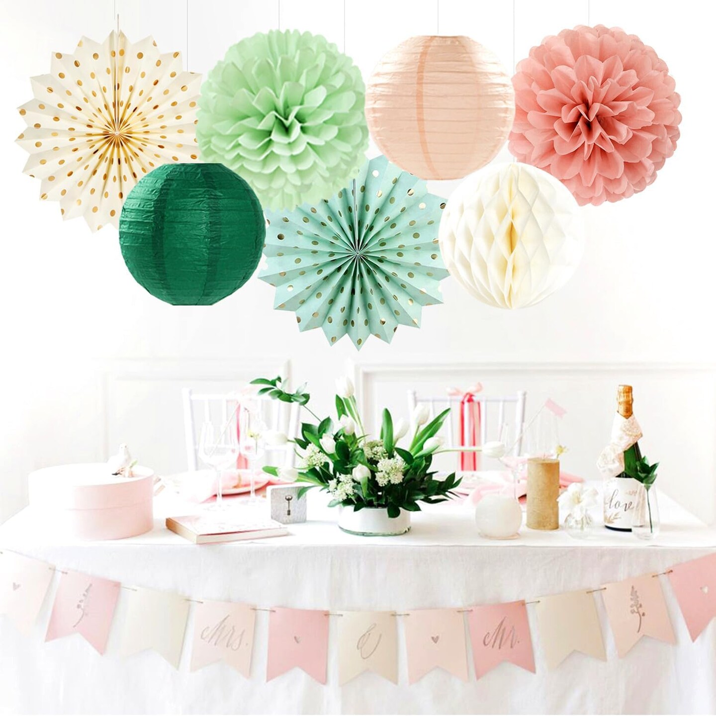 Sage-Green Pink-Beige Boho Party-Decorations Streamers(Sage-green Pink-beige)