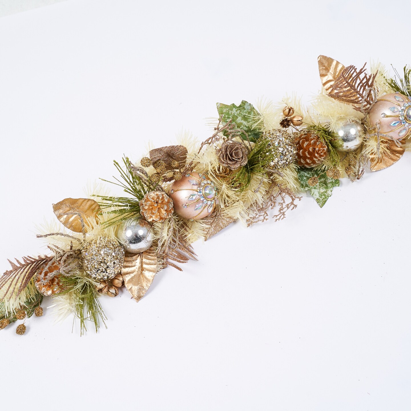 Sage Green Gold with Mini Wood Rose Garland - Handcrafted Holiday Elegance - Holiday Tree