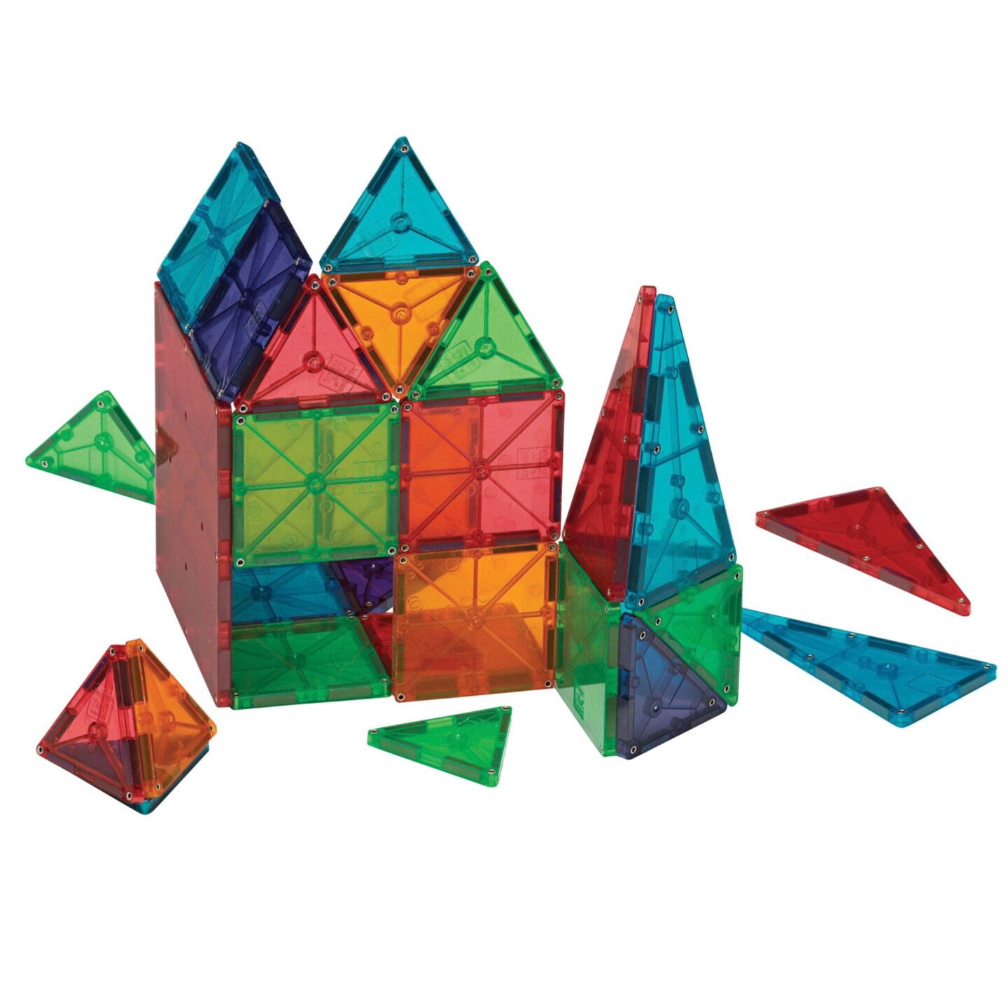 Magna-Tiles 3-D Magnetic Building Tiles, Clear Colors, 100 Pieces