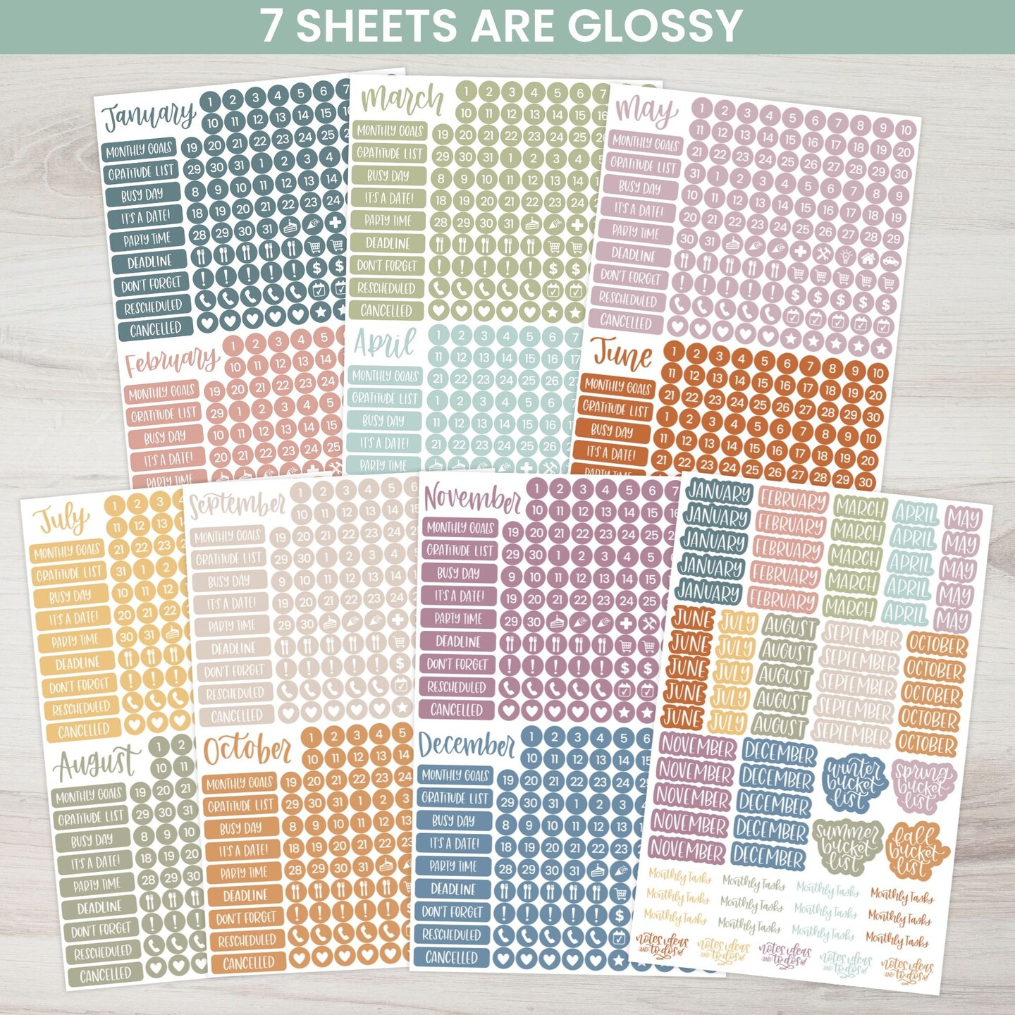 bloom daily planners Planner Stickers, Calendar Essentials Pack, Retro Rainbow