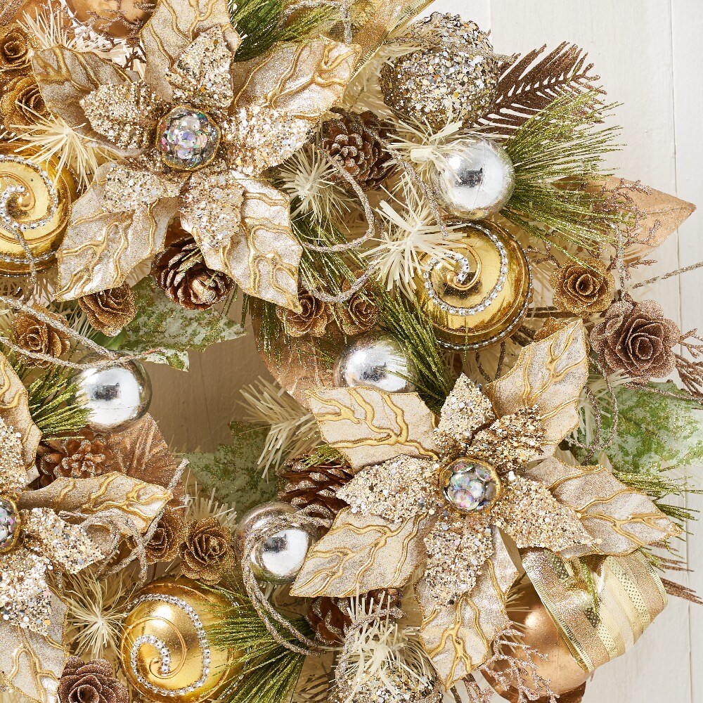 Champagne Gold Poinsettia Wreath - 22" Handcrafted Holiday Décor - Holiday Tree
