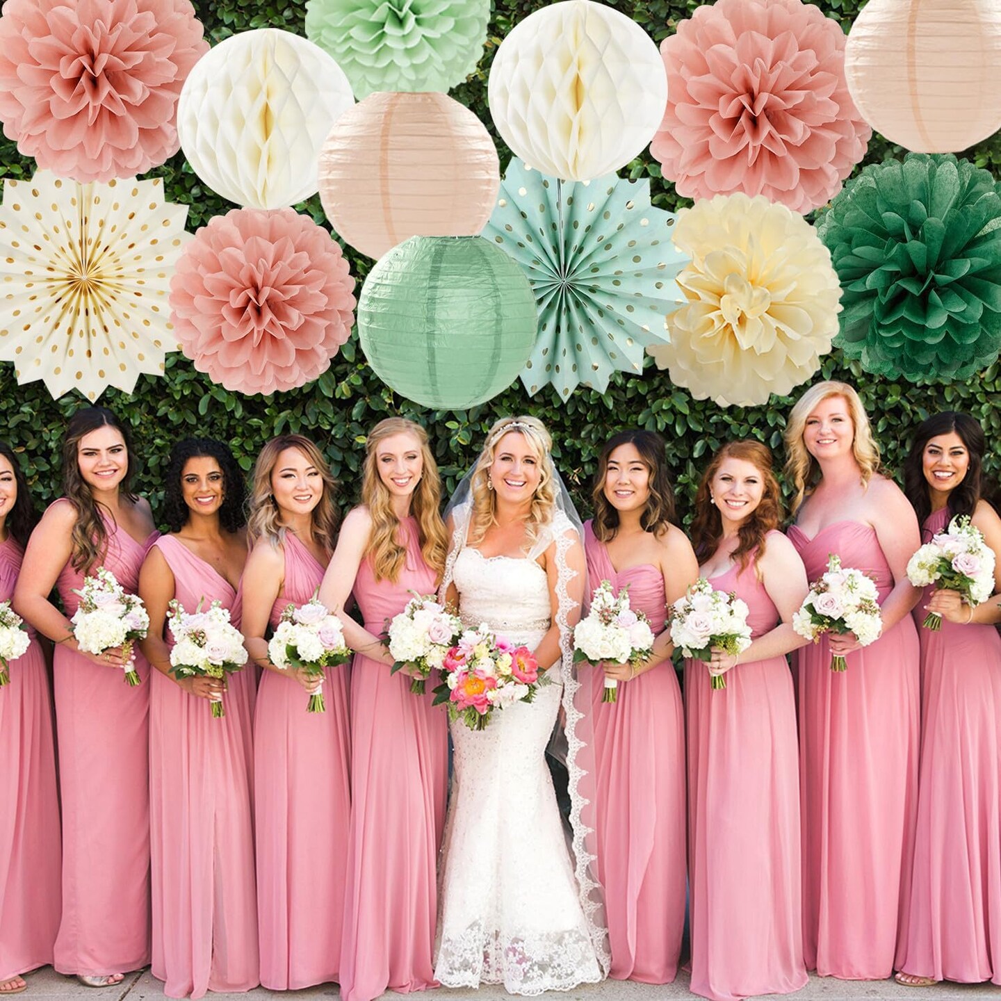 Sage-Green Pink-Beige Boho Party-Decorations Streamers(Sage-green Pink-beige)