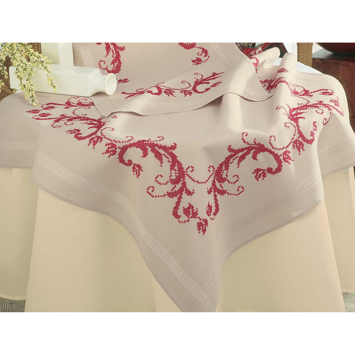 Vervaco Red Decoration Table Topper Stamped Cross-Stitch Kit