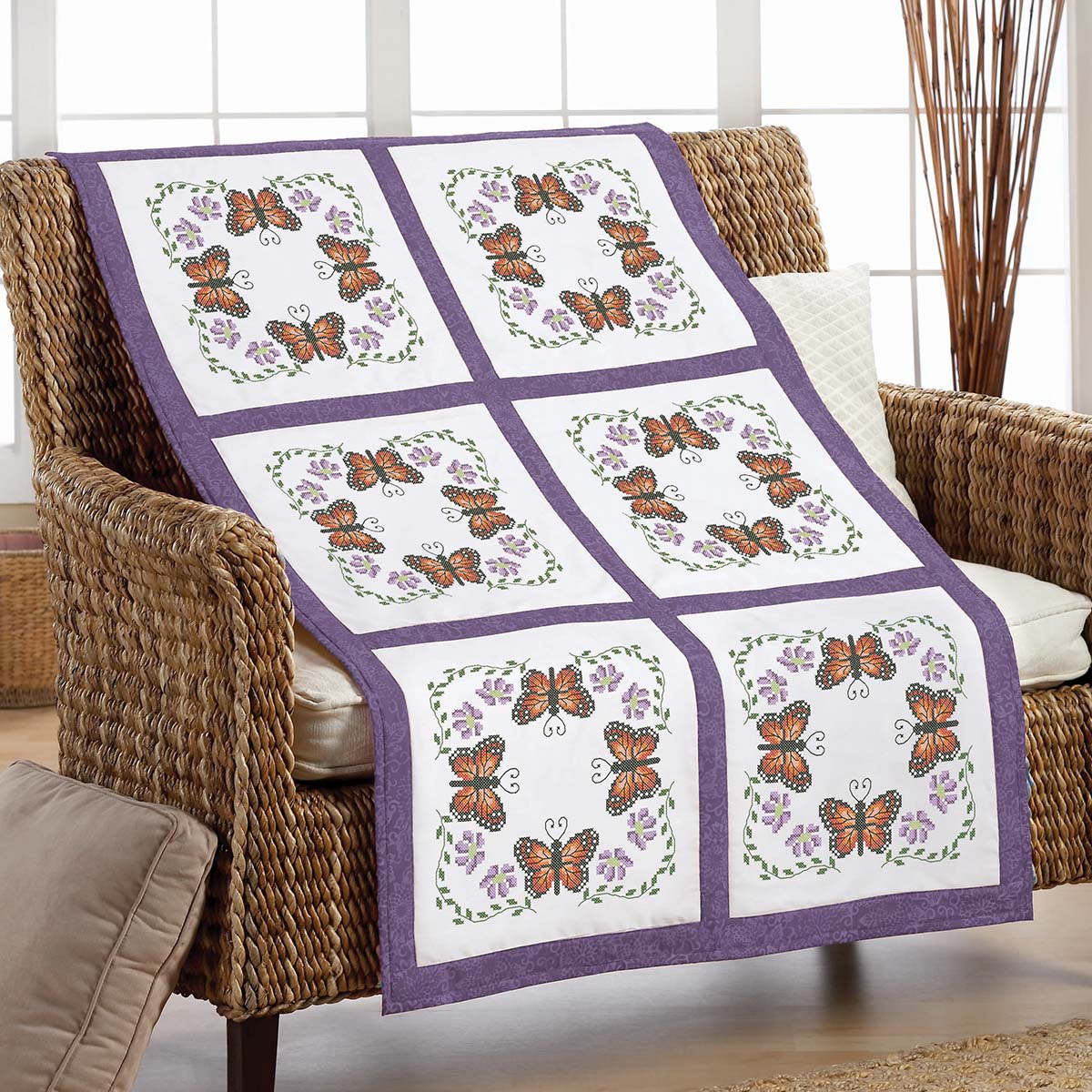 Herrschners Butterfly Dance Quilt Blocks Stamped Cross-Stitch
