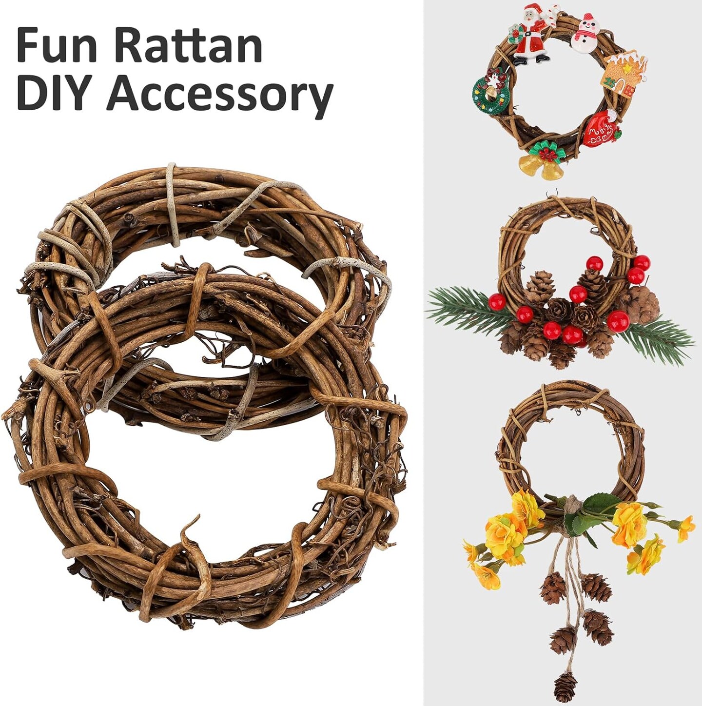 24 Pieces Grapevine Wreaths Vine Branch Wreath Natural Christmas Rattan Wreath Garland Decoration for Christmas Holiday Craft or Wedding Supplies, 4 Inch
