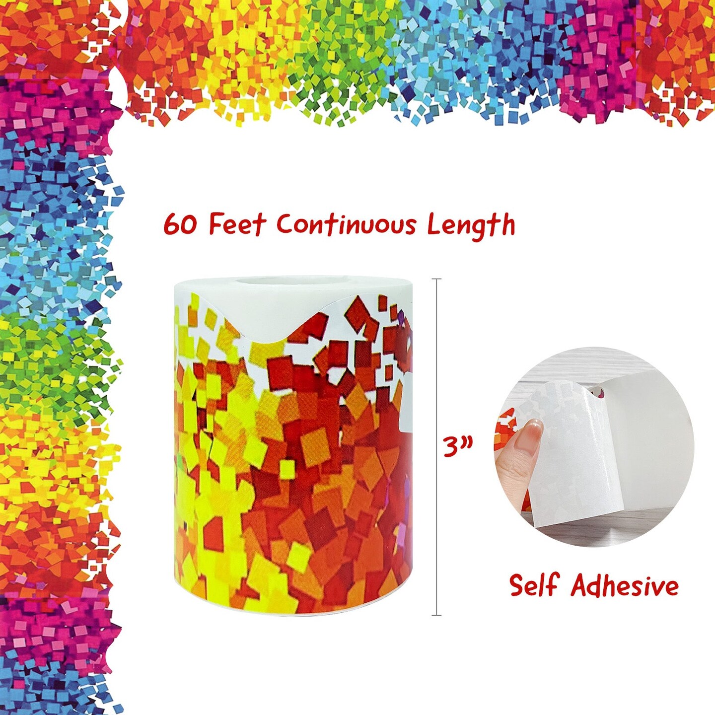 Wrapables 60 Feet Bulletin Board Borders, Adhesive Decorative Trim Stickers, Confetti