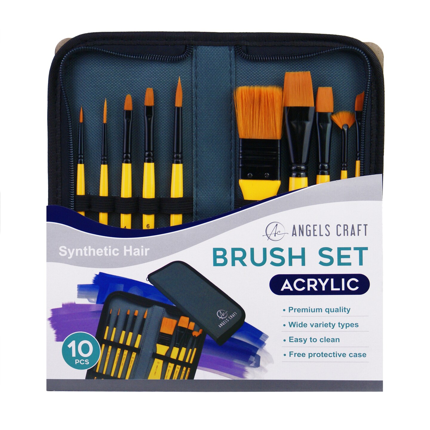 10-Piece Synthetic Bristles Brush Set with Zip-Up Carrying Pouch