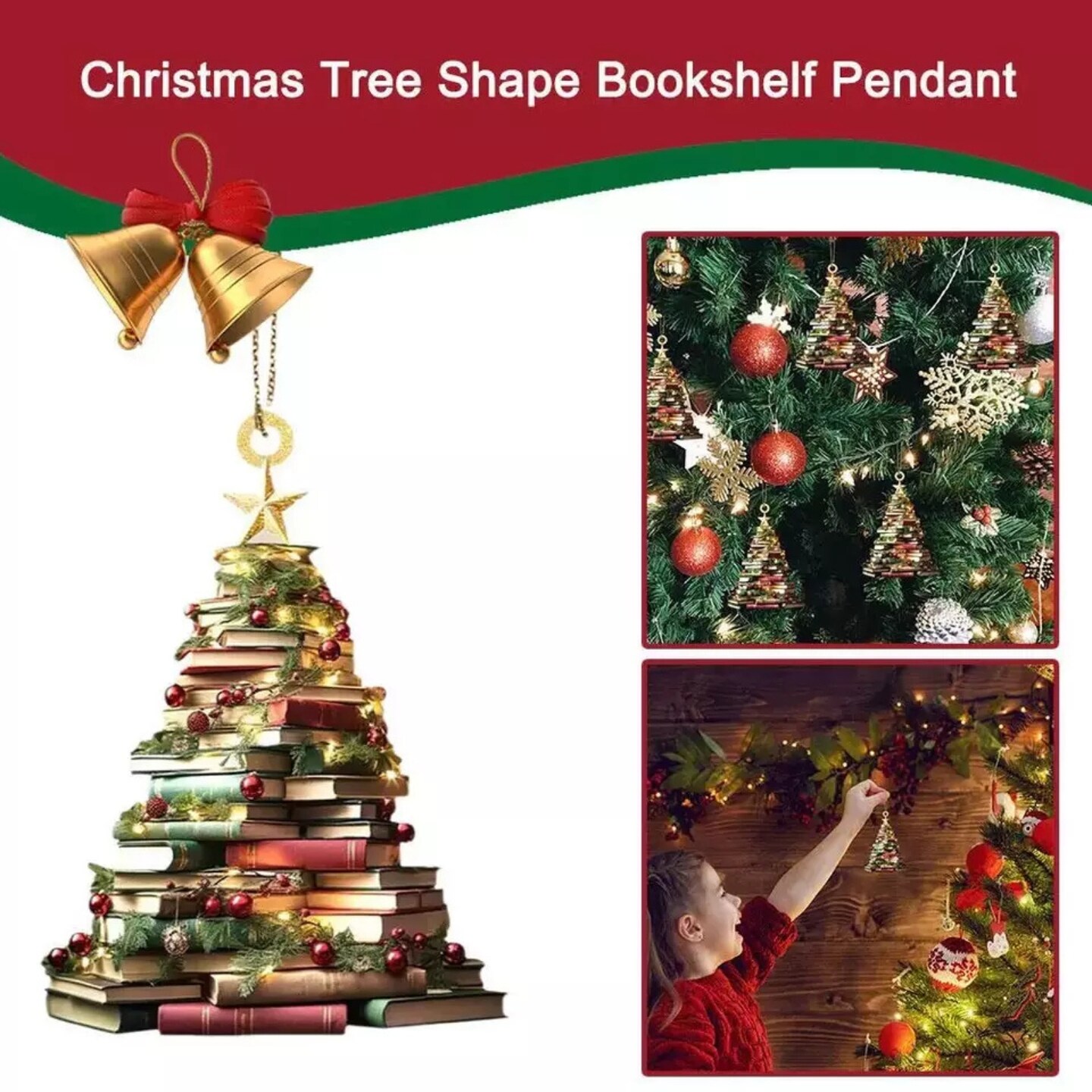Kitcheniva 1 Pc Book Lovers Bookshelf Christmas Tree Shape Hanging Ornament Decor