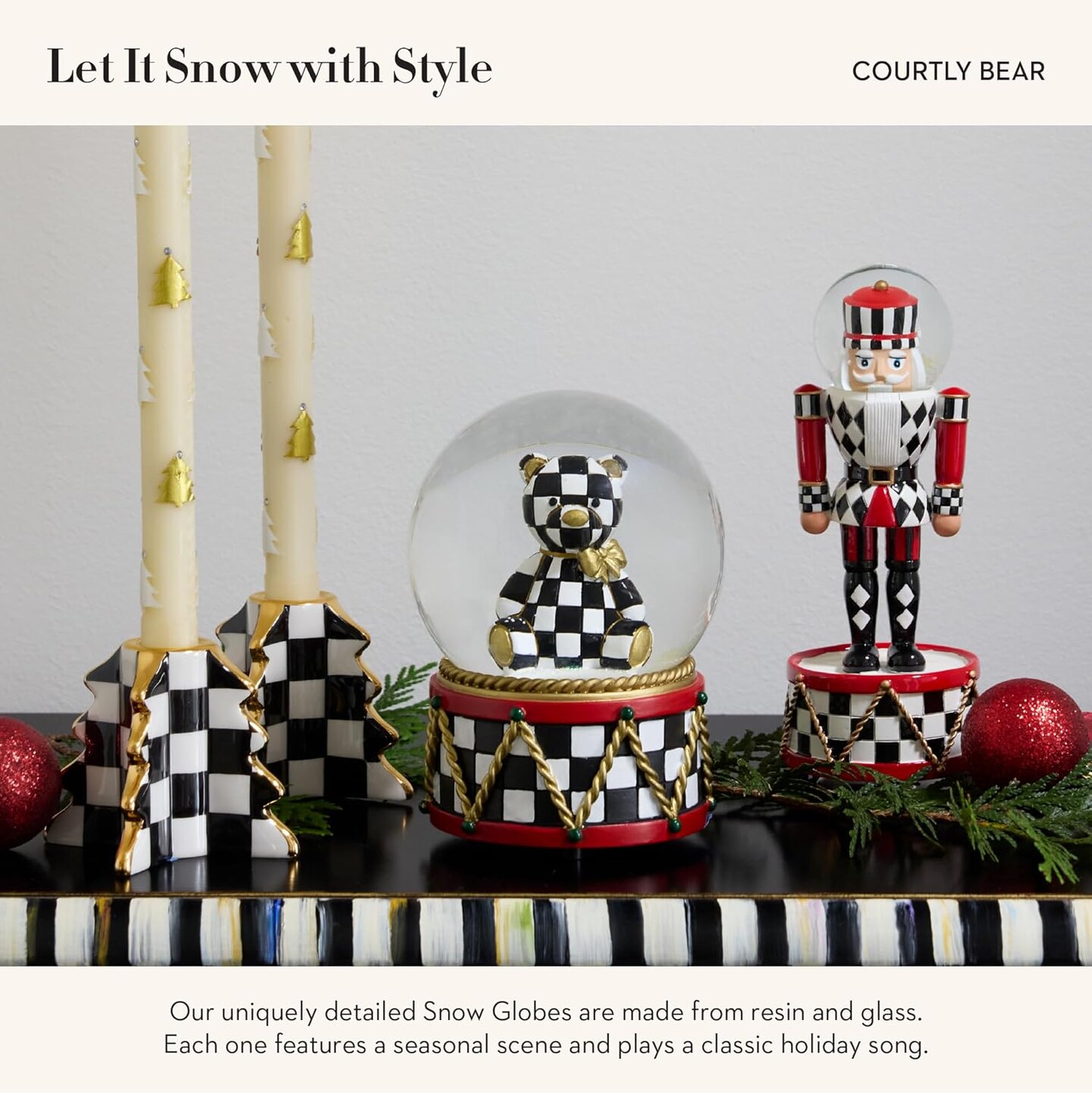 Christmas Snow Globe and Music Box, Unique Musical Snow Globe Christmas Decoration, Courtly Bear