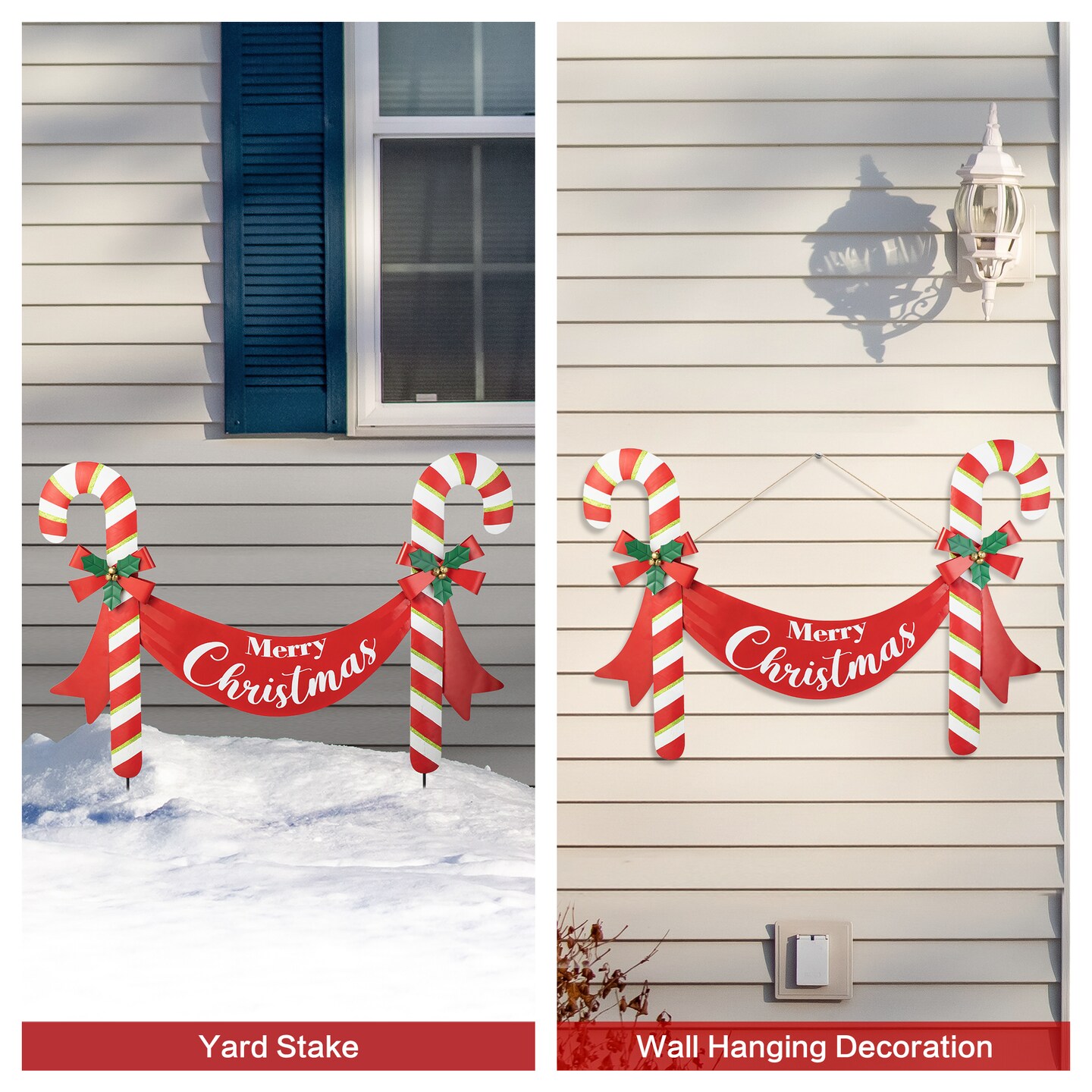 Set of 2 36"L Christmas Metal "Merry Christmas" Candy Cane Yard Stake or Wall Décor