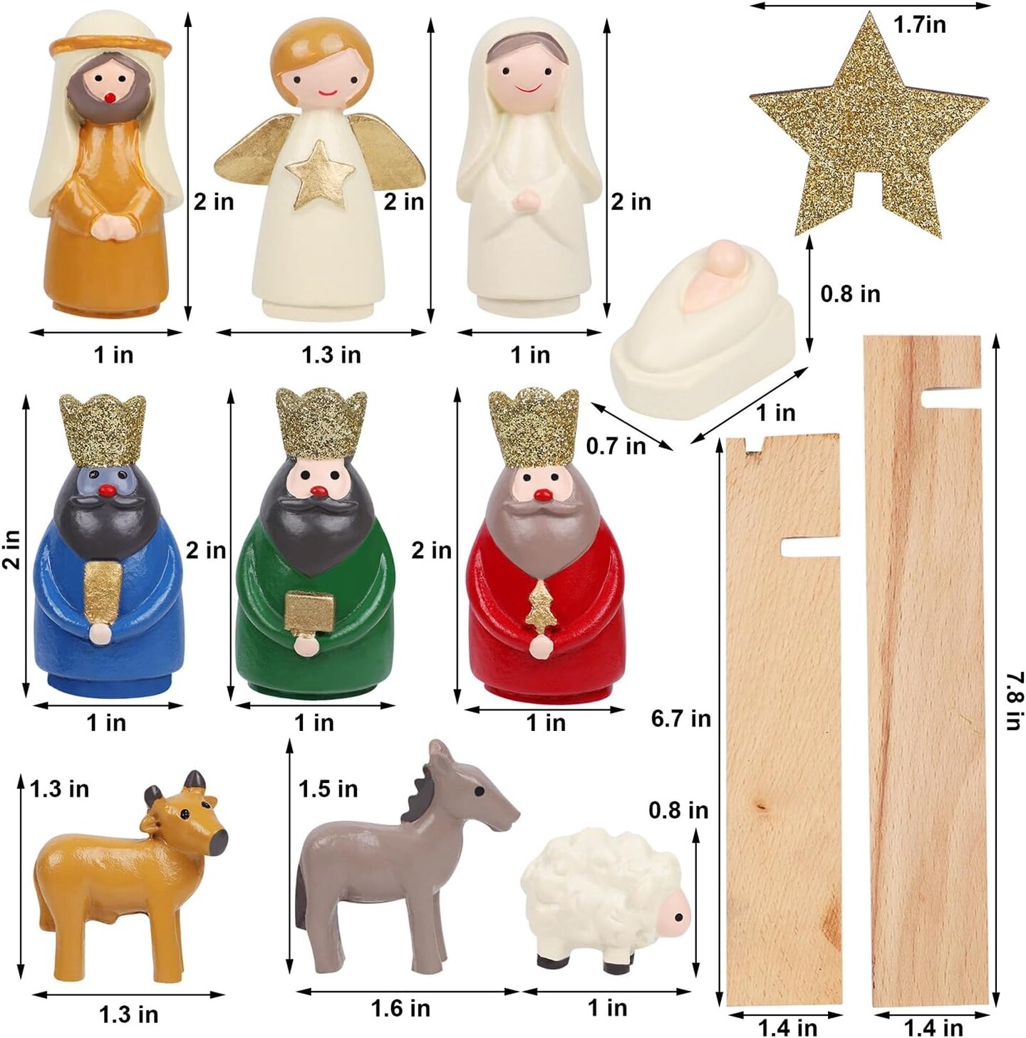 Christmas Nativity Sets, Set of 11 Mini Nativity Scene Resin Figurines, Xmas Holy Family Cute Table Ornaments, Religious Holiday Collection Gifts, Baby Jesus Nativity Mantle Shelf Decor