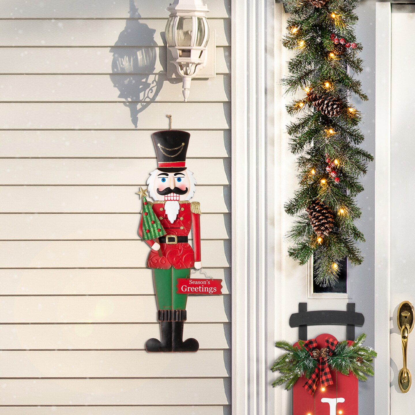 Set of 2 36"H Metal Nutcracker/Penguin Yardstake or Standing Décor or Wall Décor (Three Function)