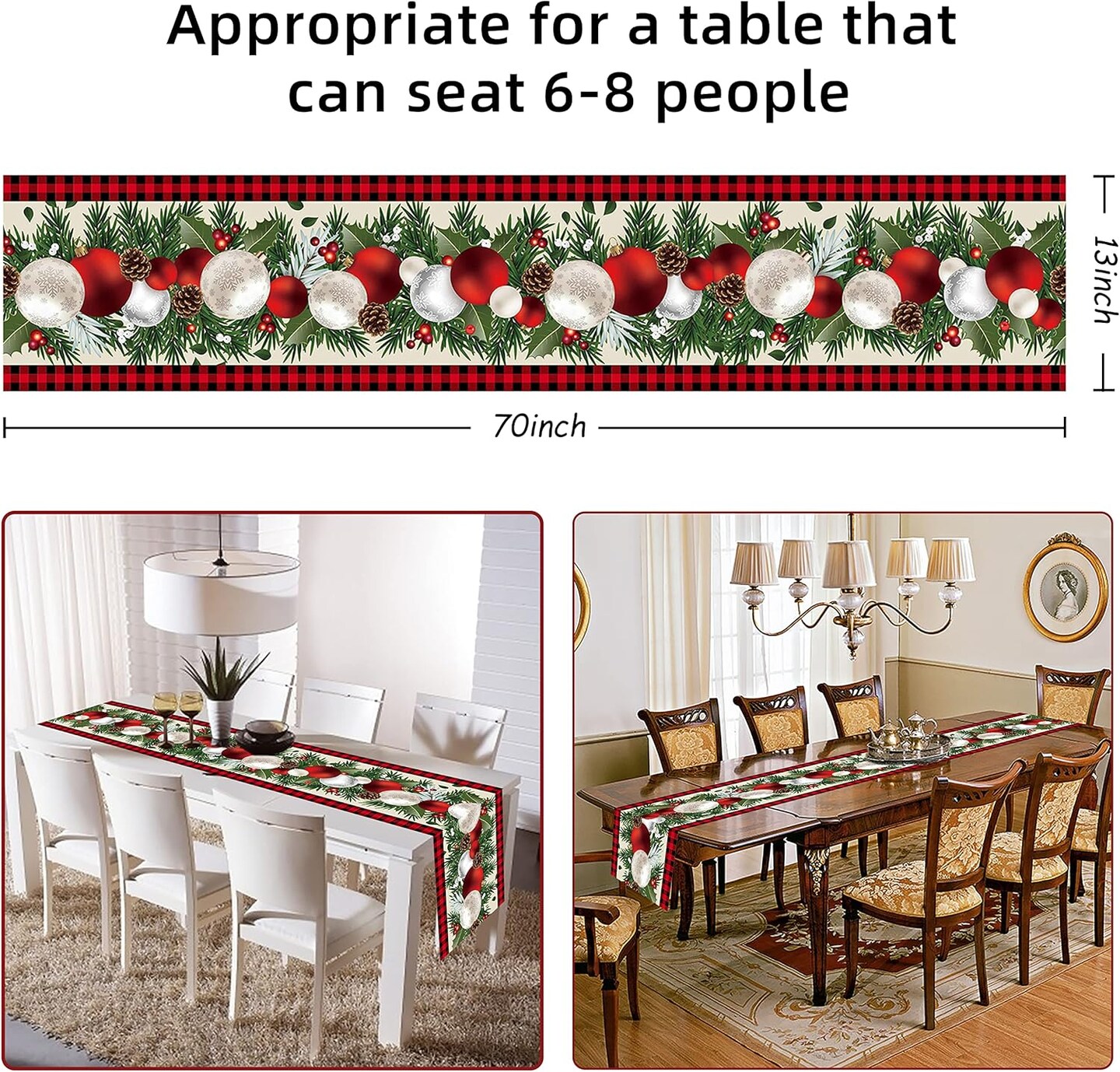 Christmas Table Runners,Xinvery Xmas Table Linens Gold Bell Christmas Dinner Table Runners Tablecloth for Dining Party Christmas Decorations 180x35CM