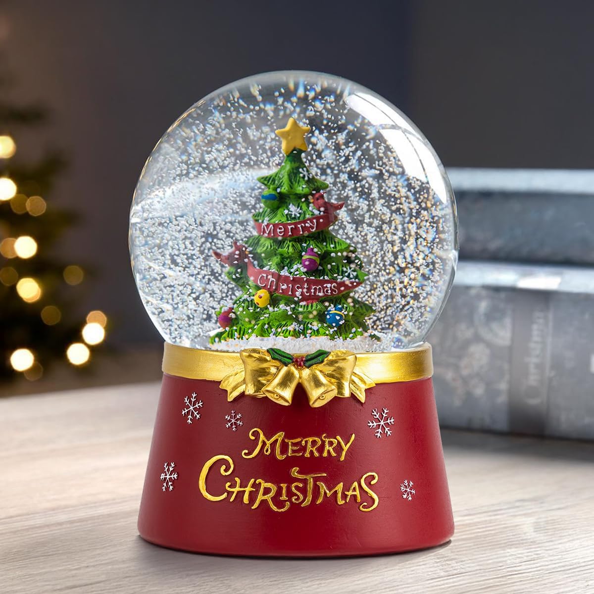 Snow Globe Lighted Christmas Decorations, Christmas Tree Musical Glass Snow Globe with Swirling Glitter, Christmas Holiday Party Gifts and Decorations