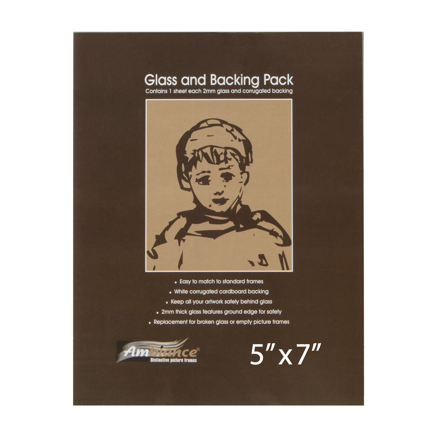 Ambiance Picture Frame Glass &#x26; Backing Replacement Inserts 2mm Thick Smooth Ground Edge Glass &#x26; White Corrugated Cardboard Backing - 5 x 7 - Single Item