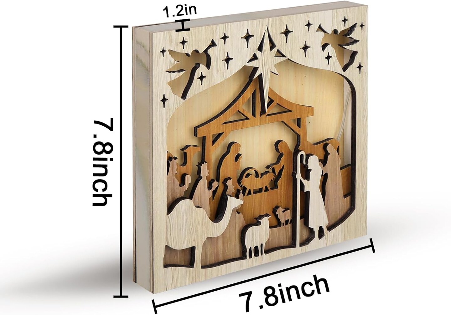 Nativity Sets Christmas Decorations Indoor, Wooden Home Decor with LED String Lights, Nativity Scene Decorations for Christmas Home Display, Table Shelf