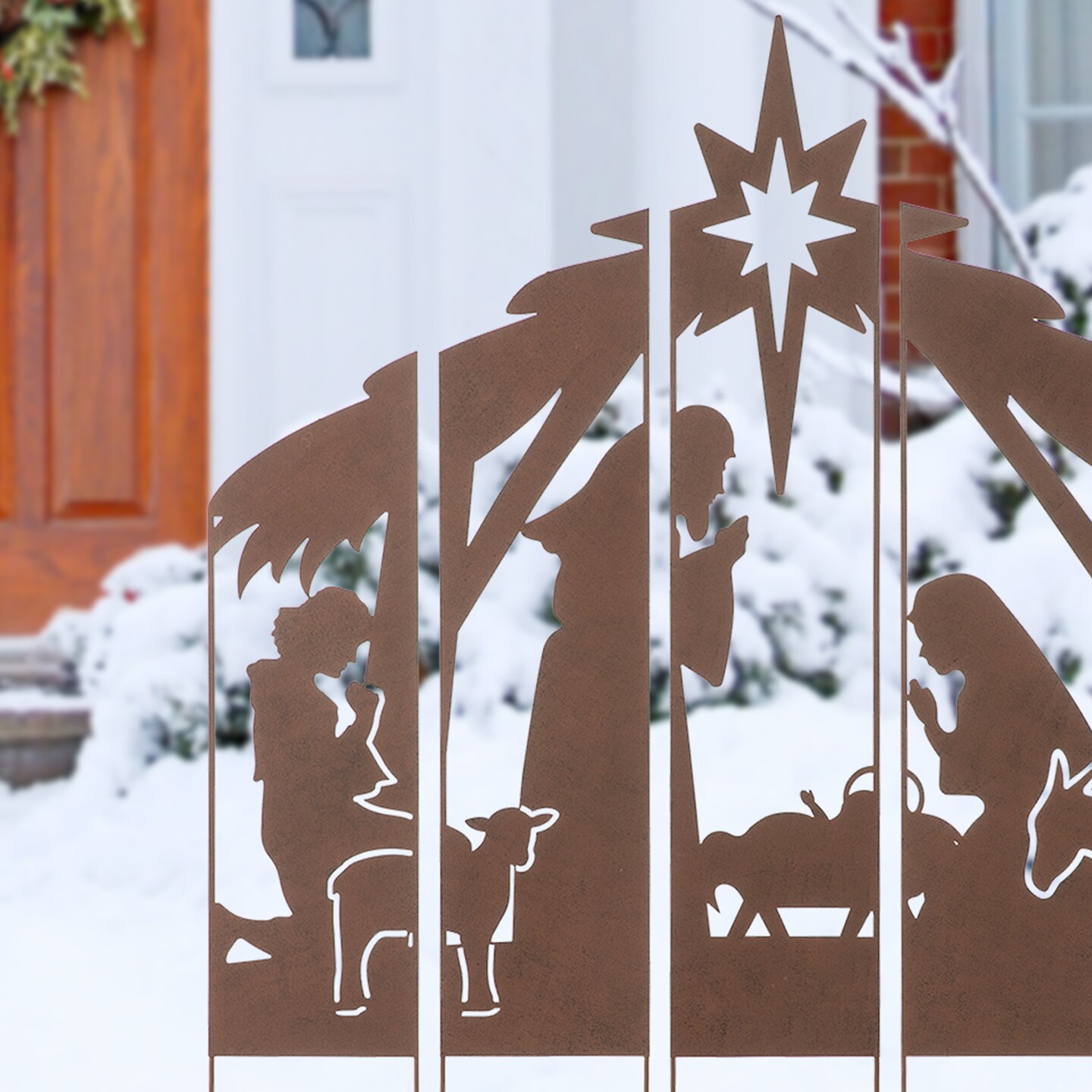 41.5&#x22;H Metal Snowman Family/Nativity Combo Yard Stake