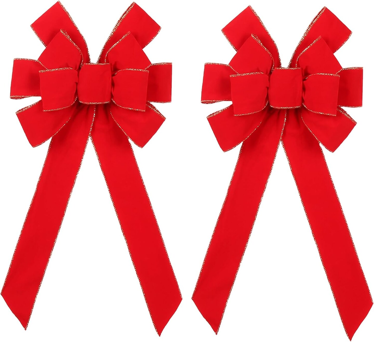 Christmas Wreath Bows, Velvet Wreath Bow with Glitter Gold Edge, 12 * 22&#x2018;&#x2019; Holiday Bow for Front Door Indoor Outdoor Tree Topper Home Decoration