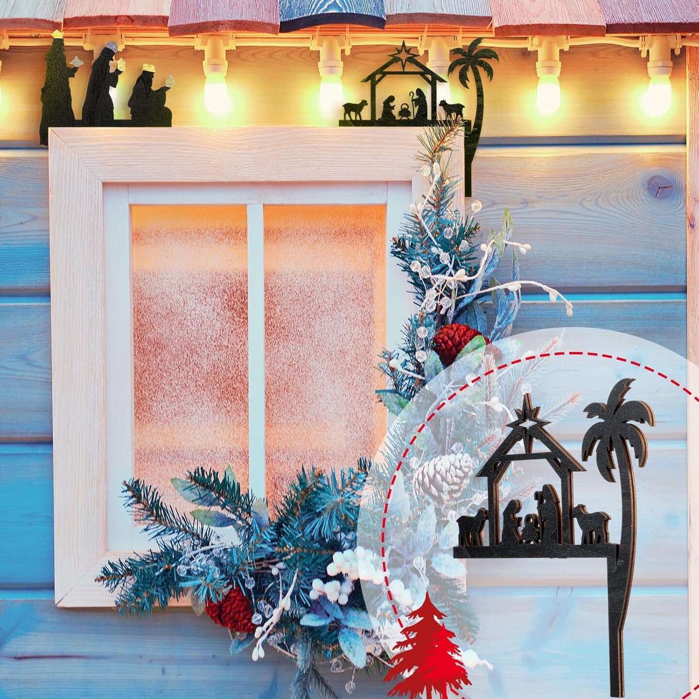 2 Pcs 2024 Christmas Door Topper Jesus Nativity Top Door Frame Decoration Christian Front Door Corner Sign Decor Home Wooden Xmas Party Ornament Table Decor Props Gift for Wall Window DIY