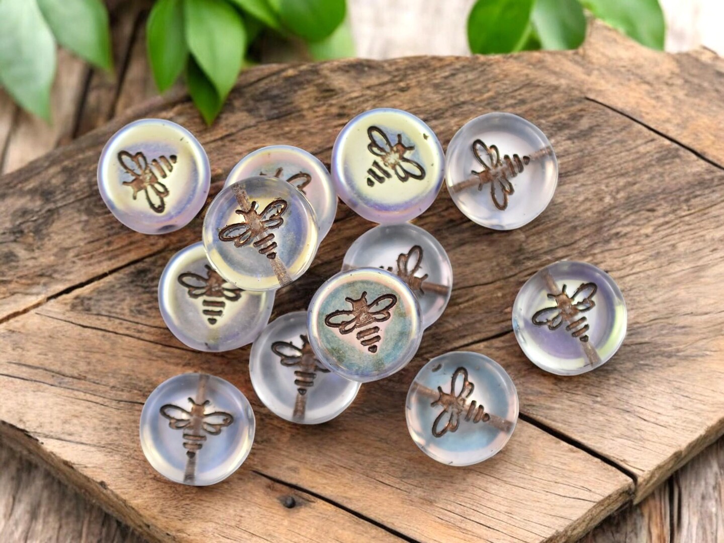 *12* 12mm Dark Bronze Washed Crystal AB Bee Coin Beads