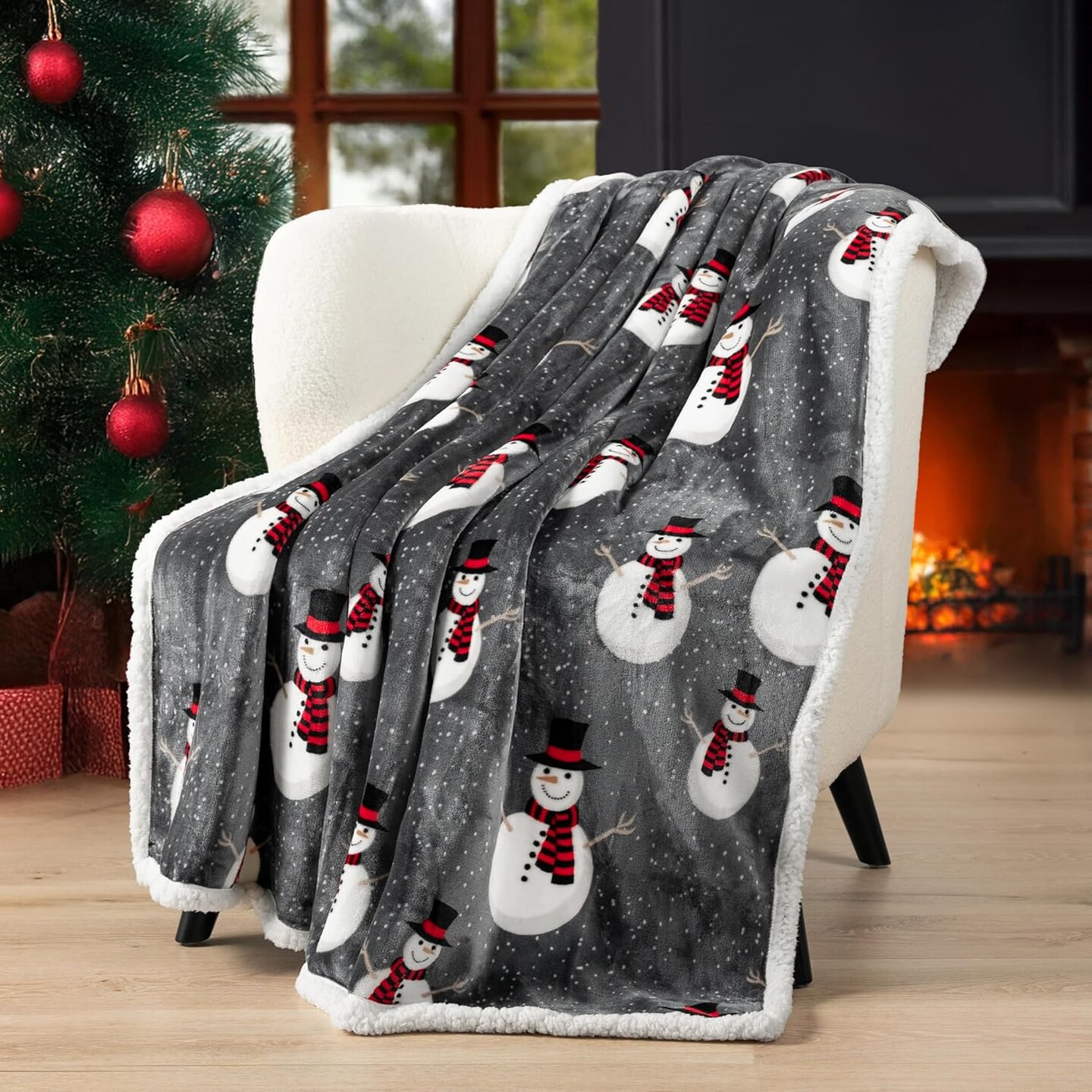 Premium Christmas Sherpa Throw Blanket | Snowman Decoration, Fleece, Plush, Warm, Cozy Reversible Microfiber Holiday Blanket 50 x 60