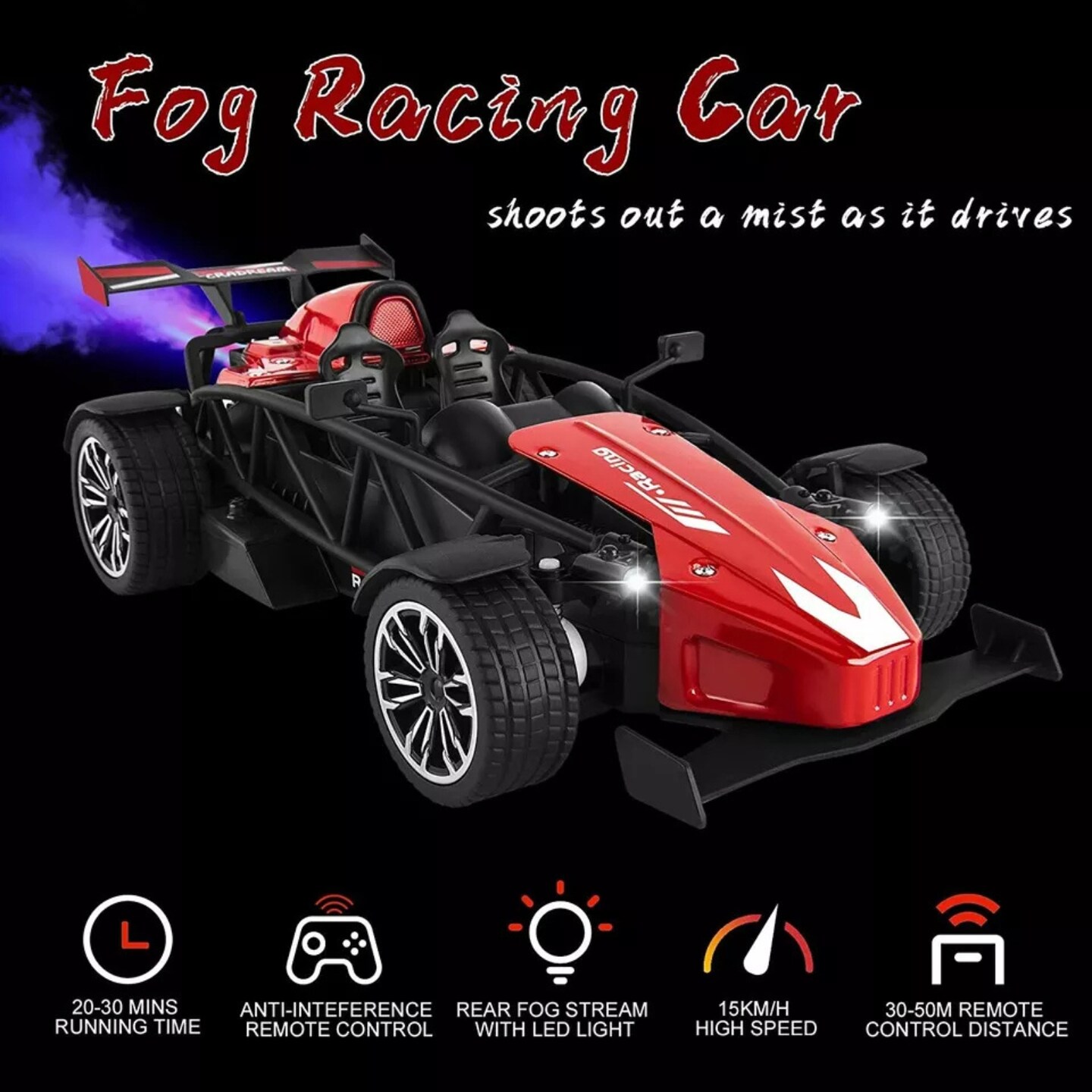Kitcheniva Kids 2.4Ghz RC Cars Remote Control Car LED Rear Fog Steam Christmas Gift
