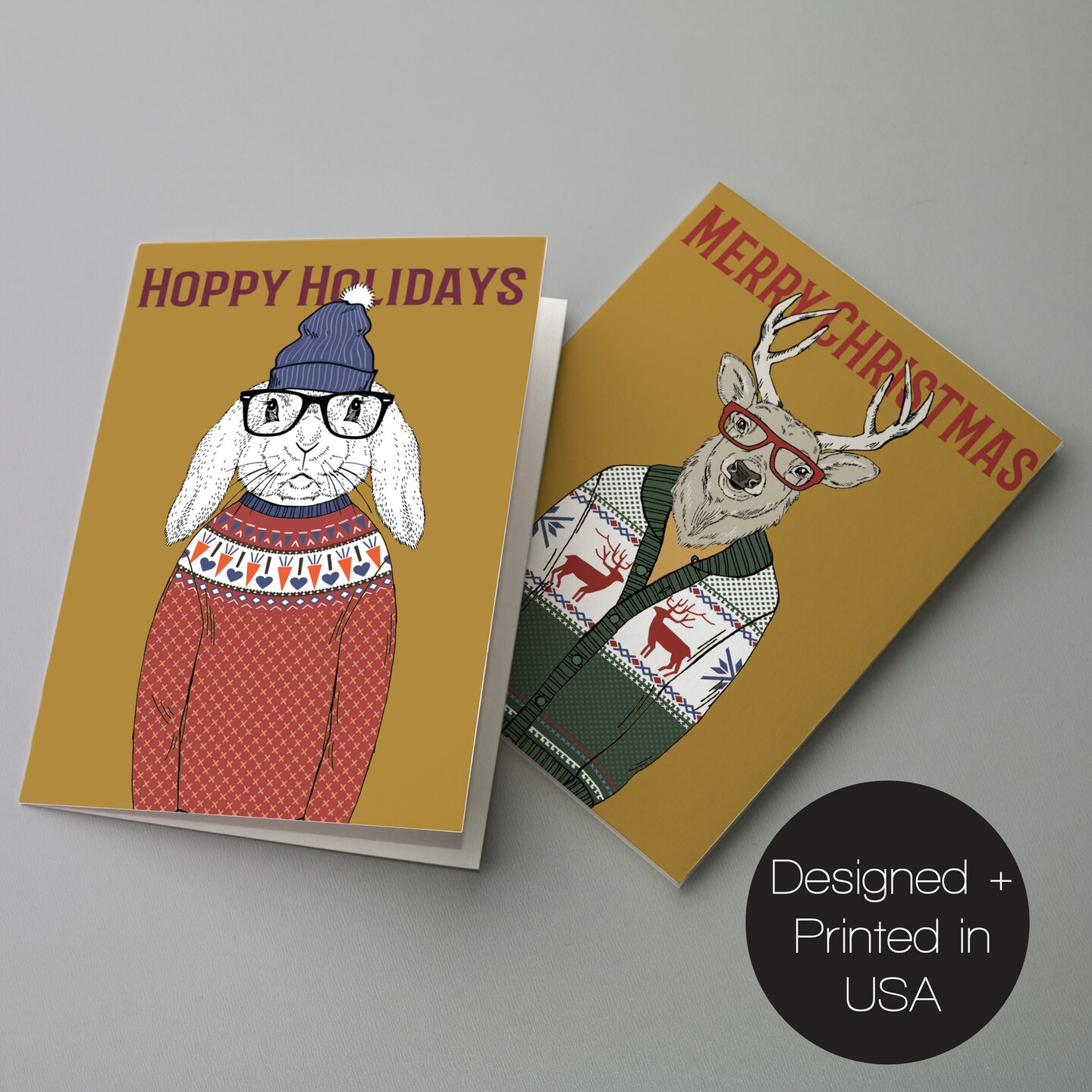 Hipster Animal Christmas Cards - 24-Pack Holiday Greeting Cards with 6 Cozy Sweater Animal Designs, Perfect for Sharing Merry Christmas &#x26; Holiday Wishes, Blank Inside for Personalized Messages - Fun and Festive Stationery Set
