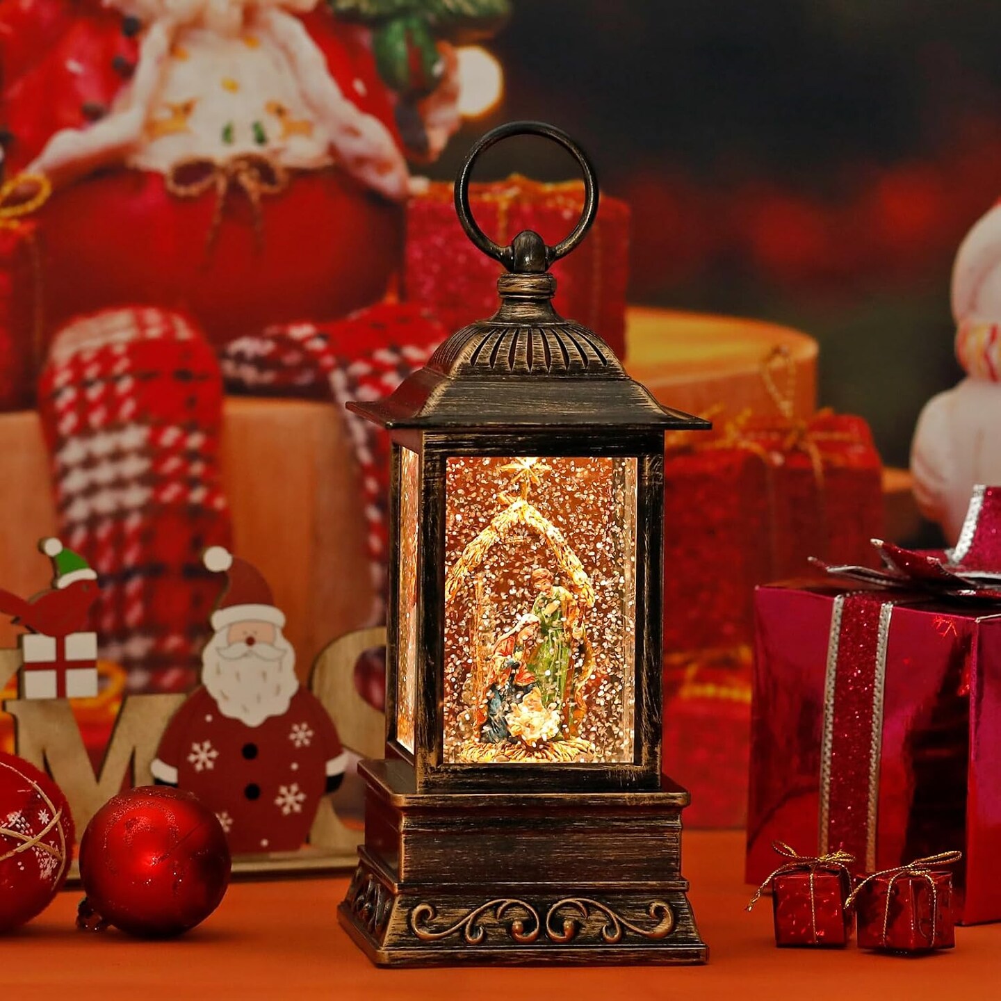 Christmas Nativity Snow Globe, Musical Lighted Glitter Christmas Snow Globes, Christmas Decorations USB and Battery Operated Lantern with Music, Christmas Decor for Home