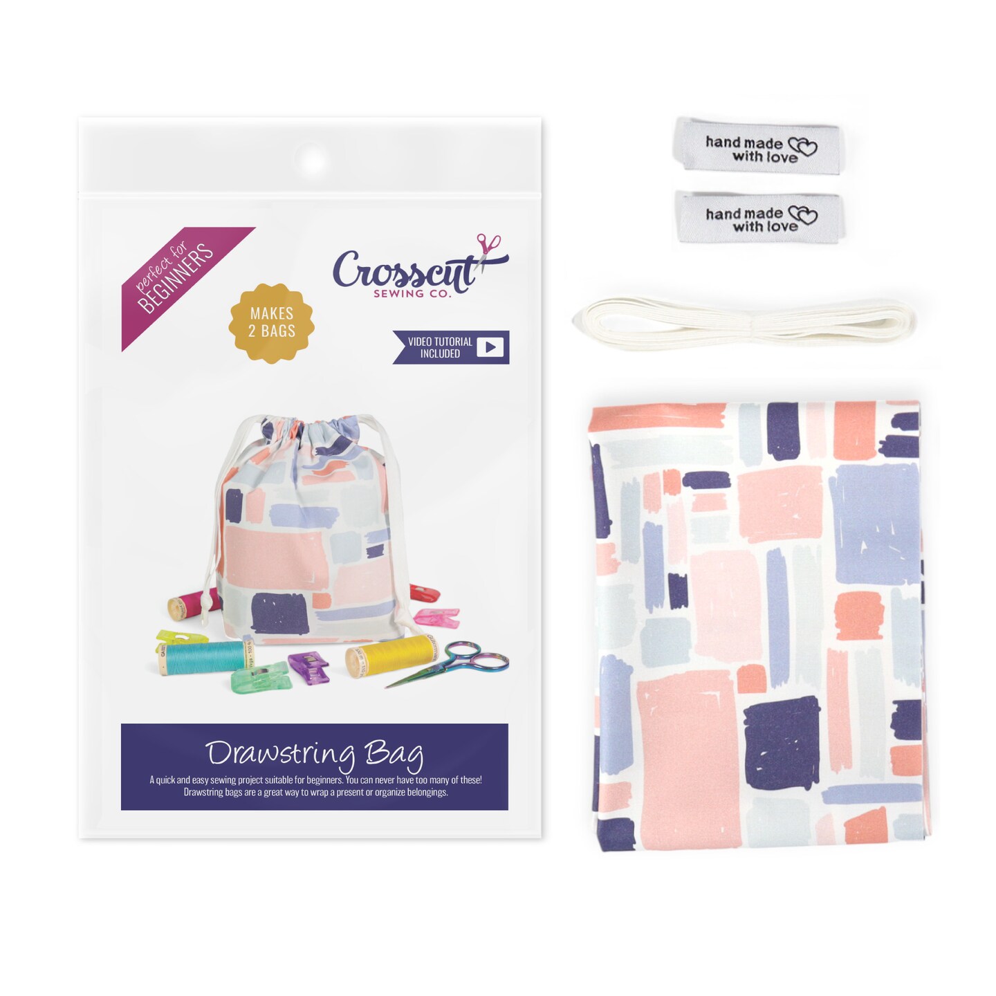 Crosscut Sewing Co.® Drawstring Bag Sewing Kit - Beginner Sewing Project Kit