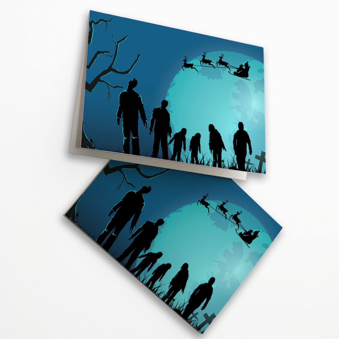 Zombie Christmas Cards - 24-Pack Holiday Greeting Cards with Santa Flying Over Zombies Design, Perfect for Sharing Merry Christmas &#x26; Holiday Wishes with a Twist, Blank Inside for Personalized Messages - Spooky and Fun Festive Stationery Set