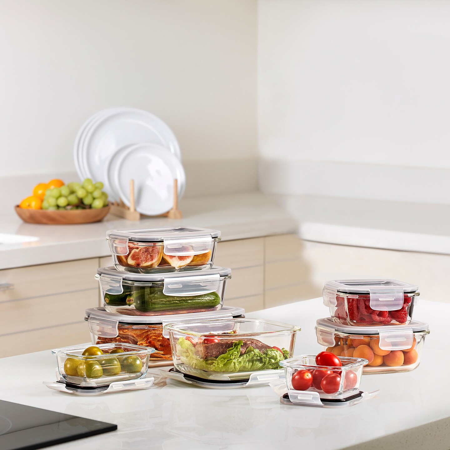Sorbus Airtight Glass Meal Prep Containers, Dishwasher and Oven Safe Reusable Meal Prep Containers 16 Piece Set