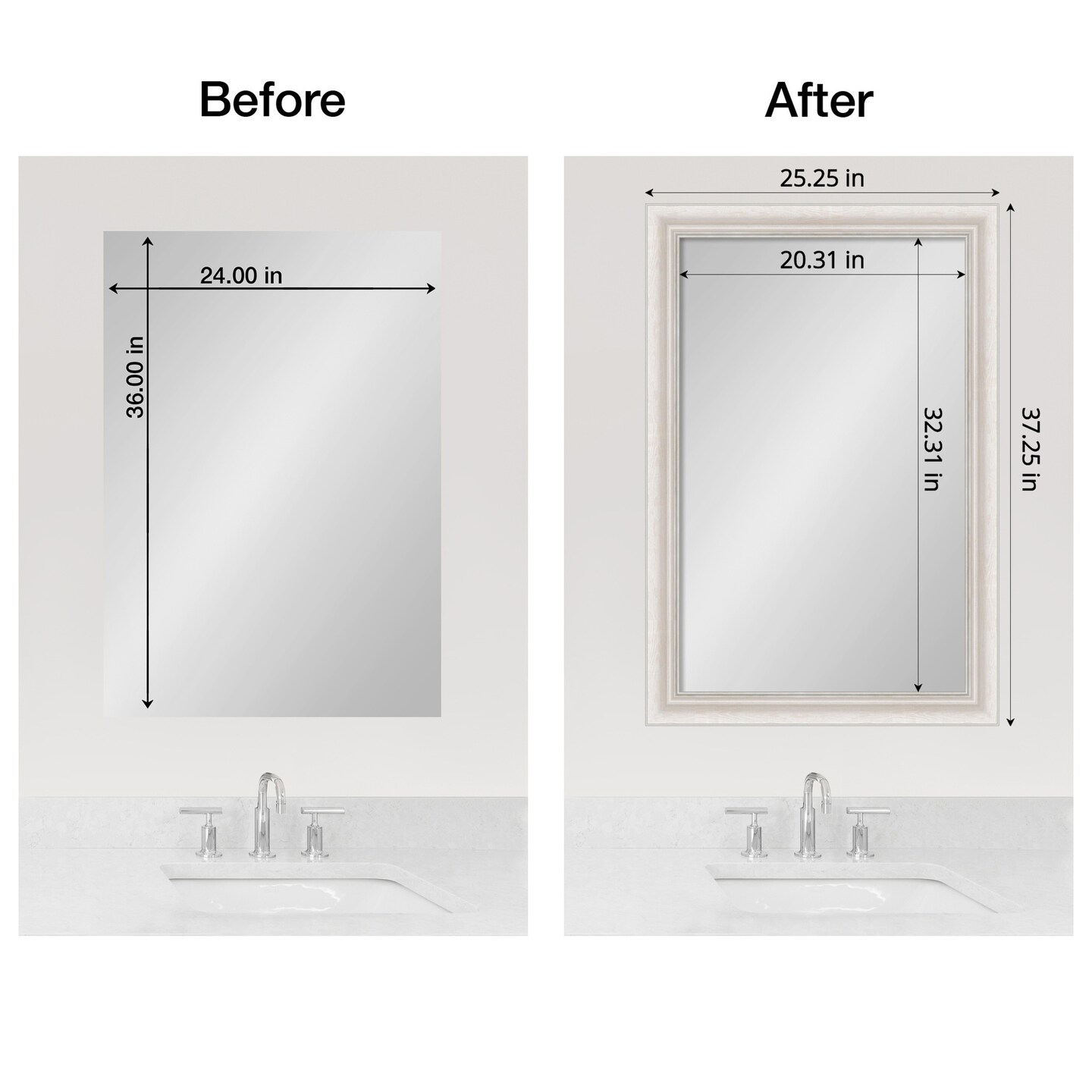 Amanti Art Mirror Makeover Bathroom Mirror Frame Border Kit -  Fully Assembled Peel and Stick Frame - Mirror NOT Included - Trio Trim