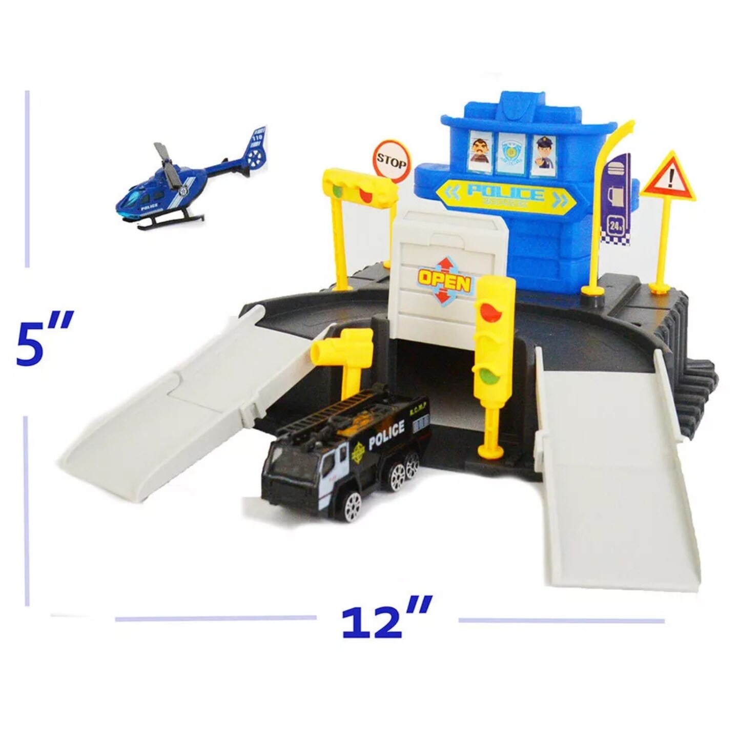 Kitcheniva Kids Police Station Playset Toy Gift With Ramps Garage Car Helicopter Map