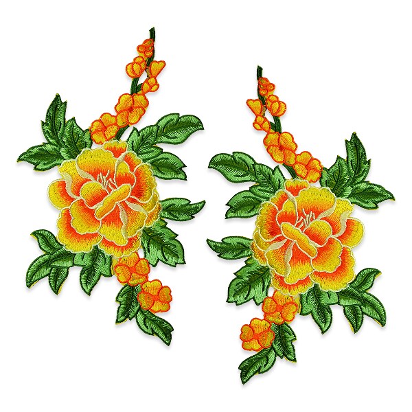 Draya Iron On Embroidered Large Flower Pair Applique/Patch Patch