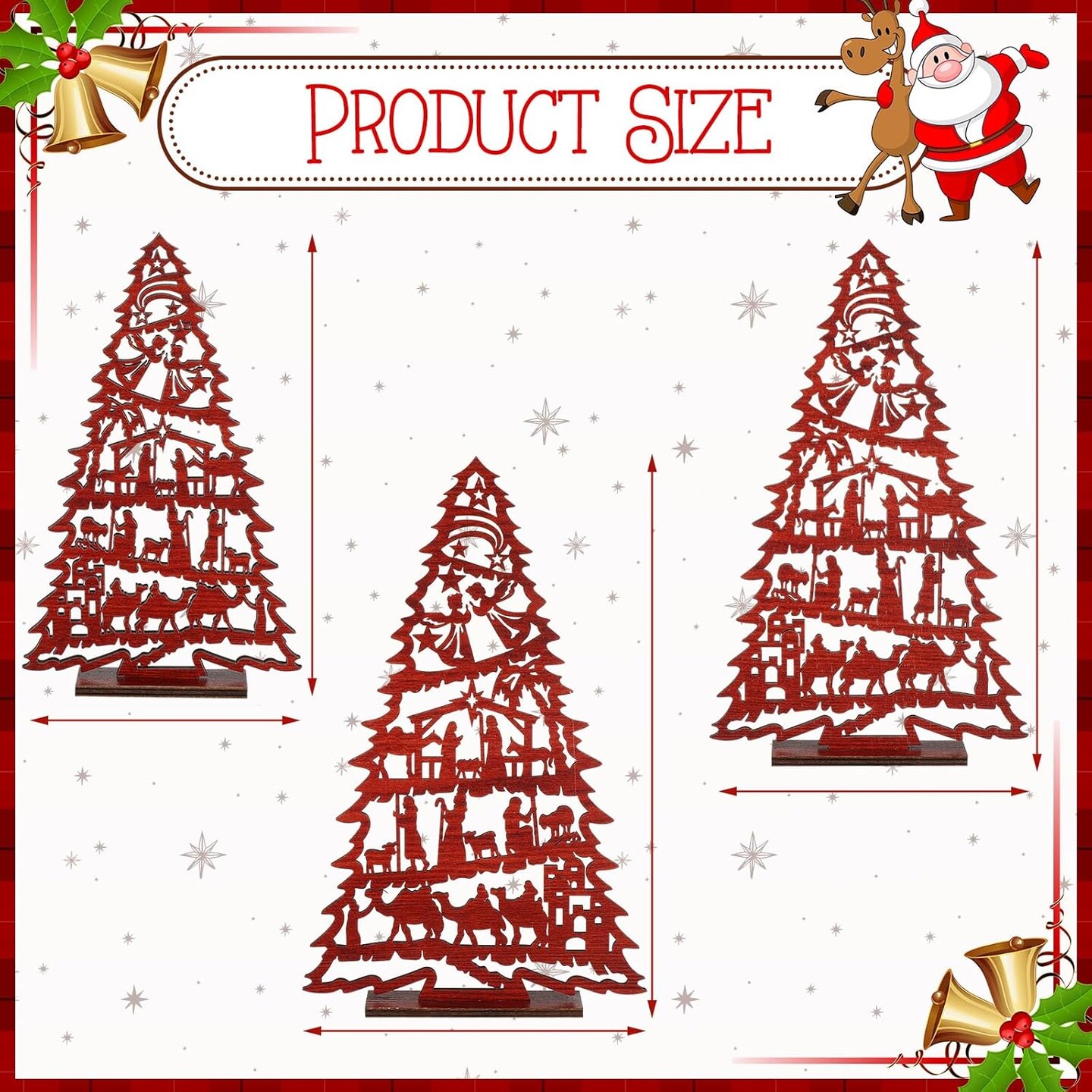 3 Pcs Christmas Nativity Scene Tabletop Decor Wooden Christmas Tree Table Centerpieces Jesus Nativity Wooden Christmas Tree Vintage Wood Tree Sign for Xmas Tiered Tray Decor Home Decorations