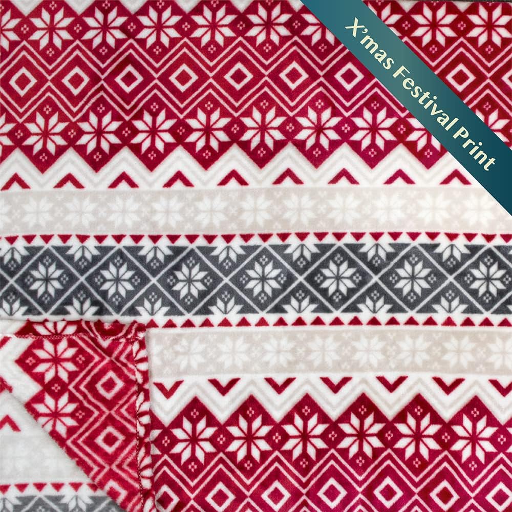 Christmas Throw Blanket | Holiday Christmas Red Fleece Blanket | Soft, Plush, Warm Winter Cabin Throw, 50x60 (Red Snowflakes)