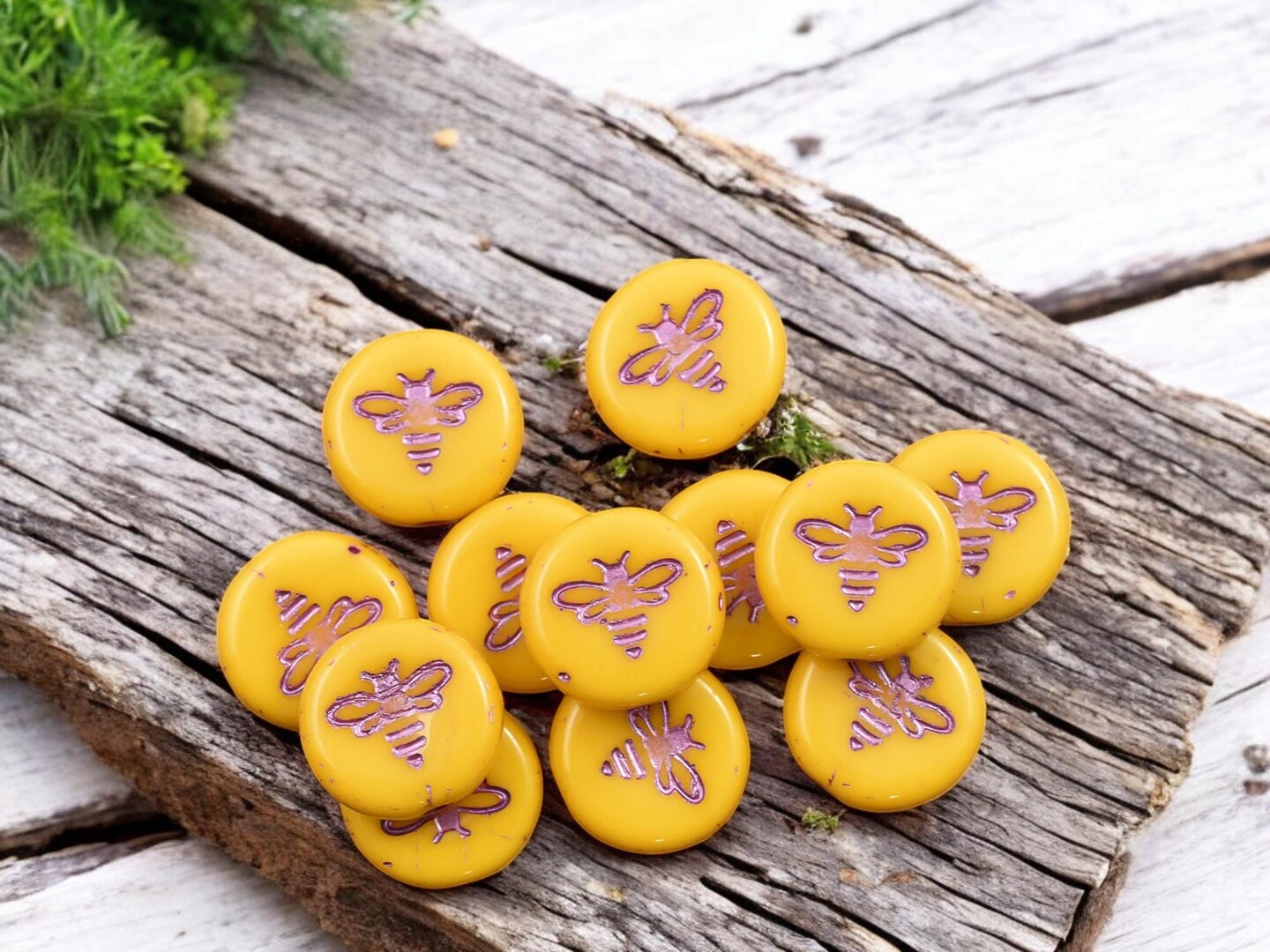 *12* 12mm Metallic Pink Washed Marigold Yellow Bee Coin Beads