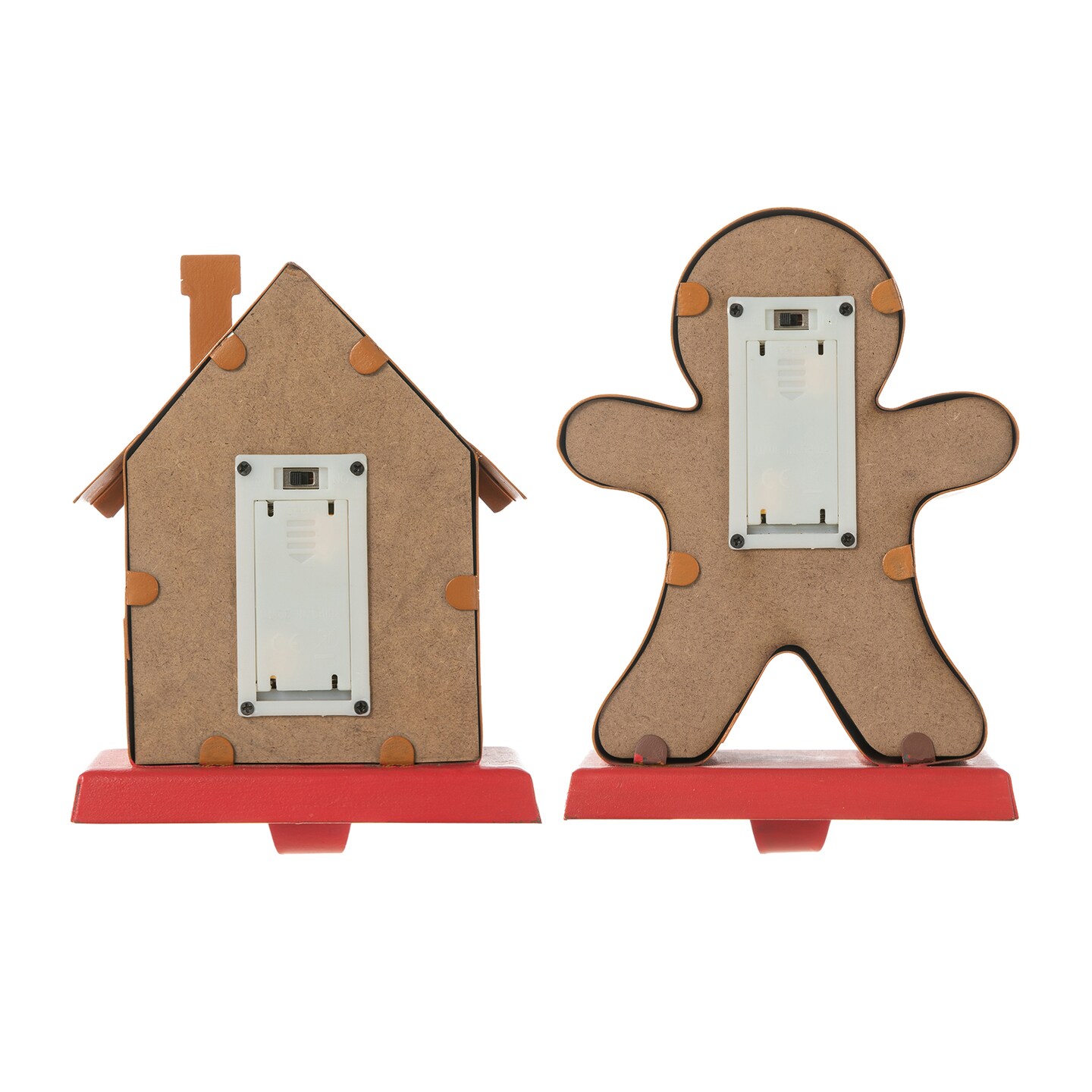 Set of 2 Marquee LED Gingerbread House & Gingerbread Man Christmas Stocking Holder