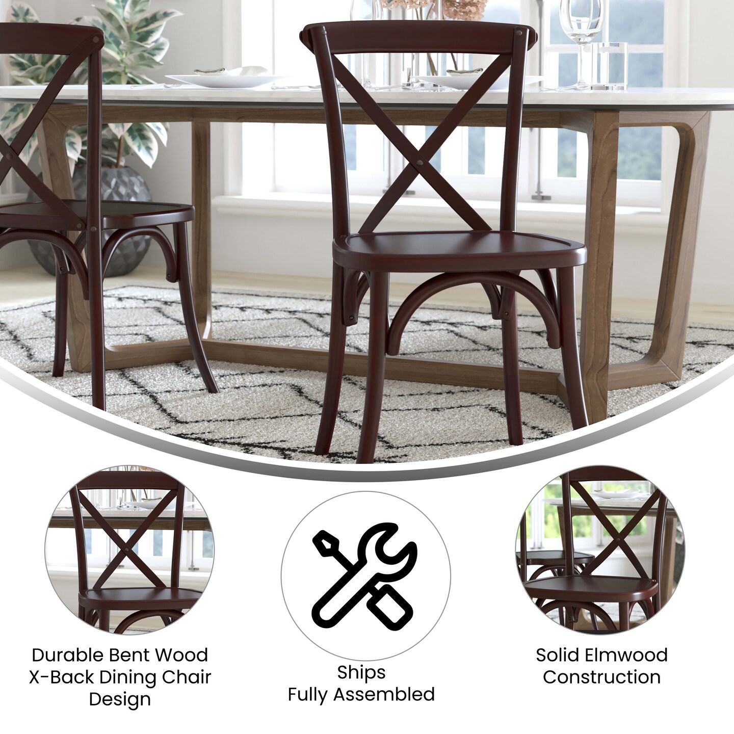 Merrick Lane Bardstown X-Back Bistro Style Wooden High Back Dining Chair