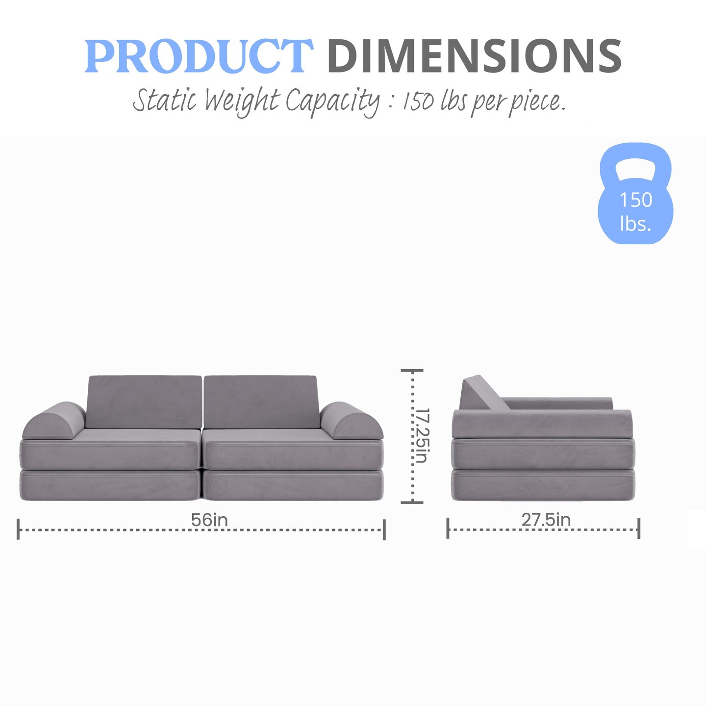 Emma and Oliver Conner Modular Play Couch for Kids with Convertible 6-Piece Design and Soft Foam Cushions