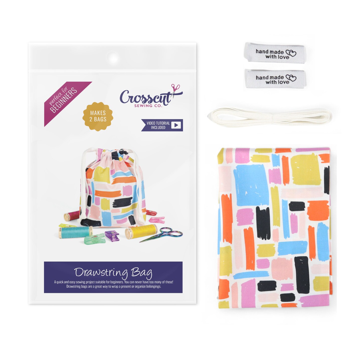 Crosscut Sewing Co.® Drawstring Bag Sewing Kit - Beginner Sewing Project Kit