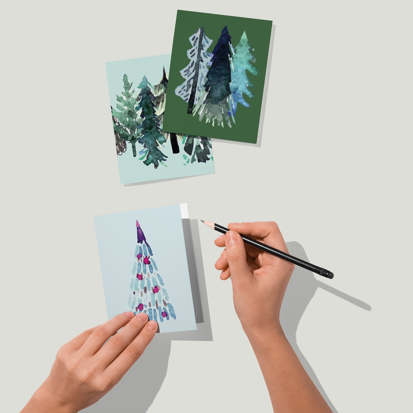 Whimsical Watercolor Christmas Tree Greeting Cards - 24-Pack Holiday Note Cards in 12 Unique Tree Designs, Blank Inside, Perfect for Sending Merry Christmas &#x26; Happy Holiday Wishes - Artistic Festive Stationery Set for Seasonal Cheer