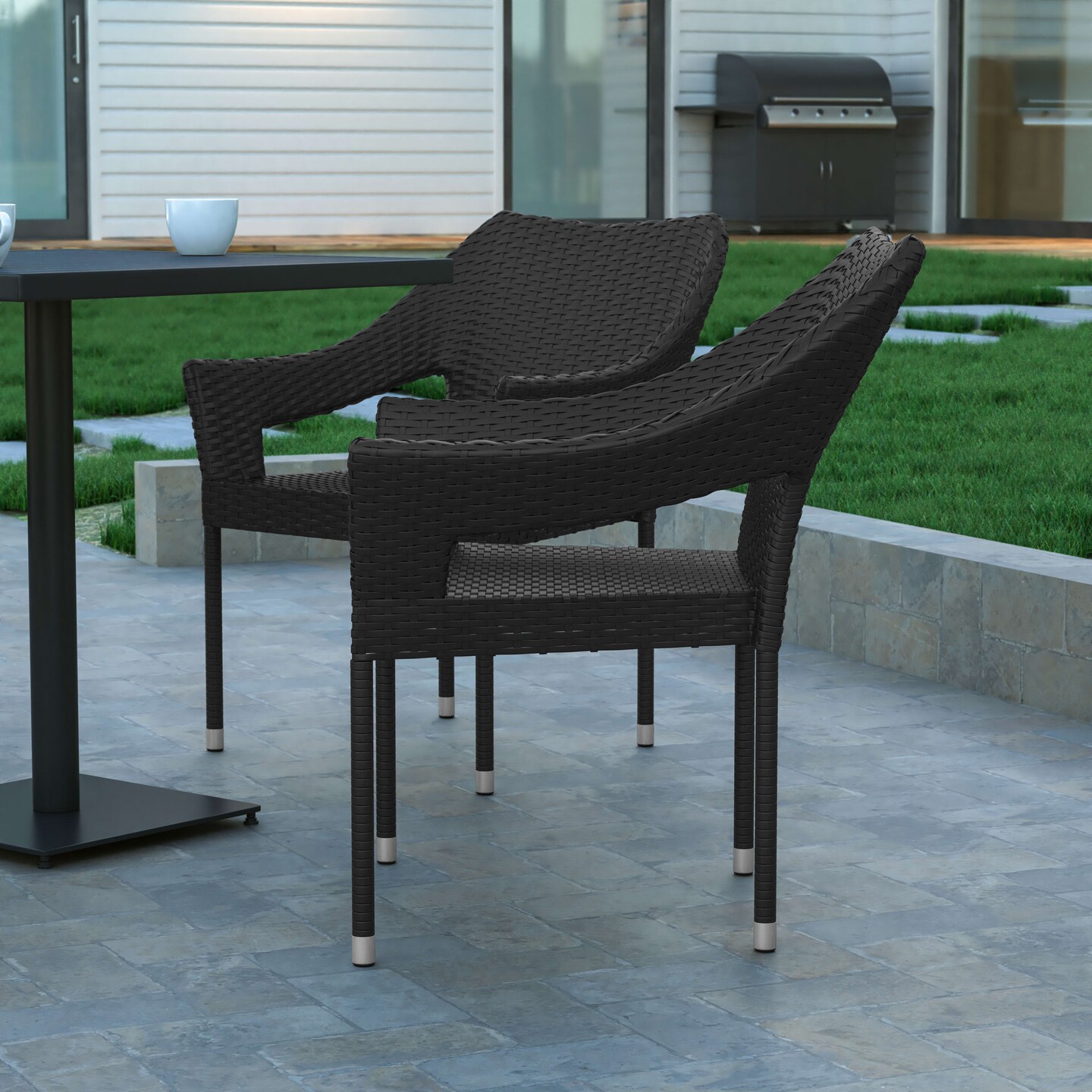 Emma and Oliver Embry All-Weather Indoor/Outdoor Stacking Patio Dining Chair with Steel Frame and Weather Resistant PE Rattan