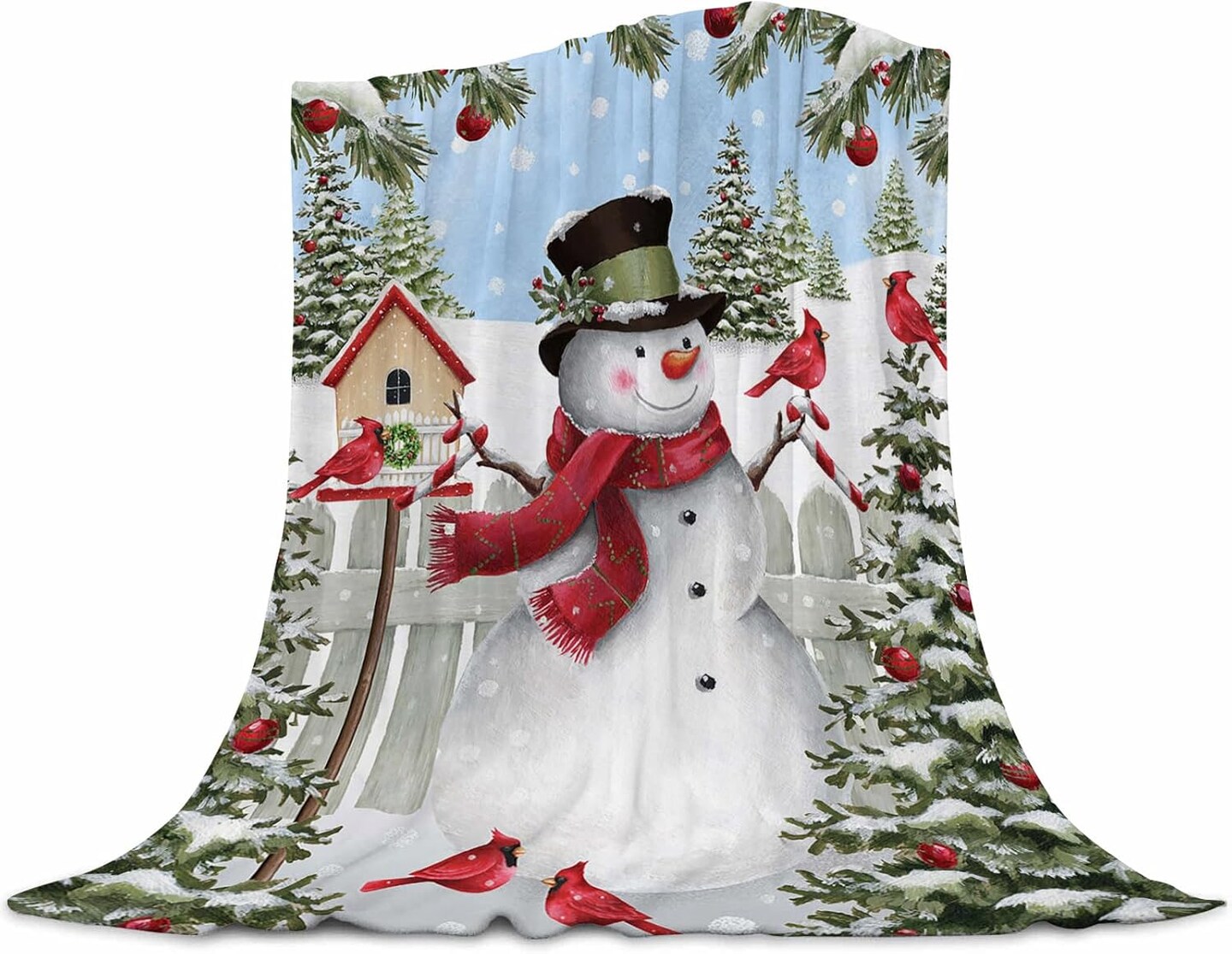 Christmas Fleece Blanket for Bed, Snowman and Birds Flannel Throw Blanket for Kids and Adults - Super Soft Plush Snowman Blanket Throw Plush Blanket for Snow Lovers 40X50 Inches