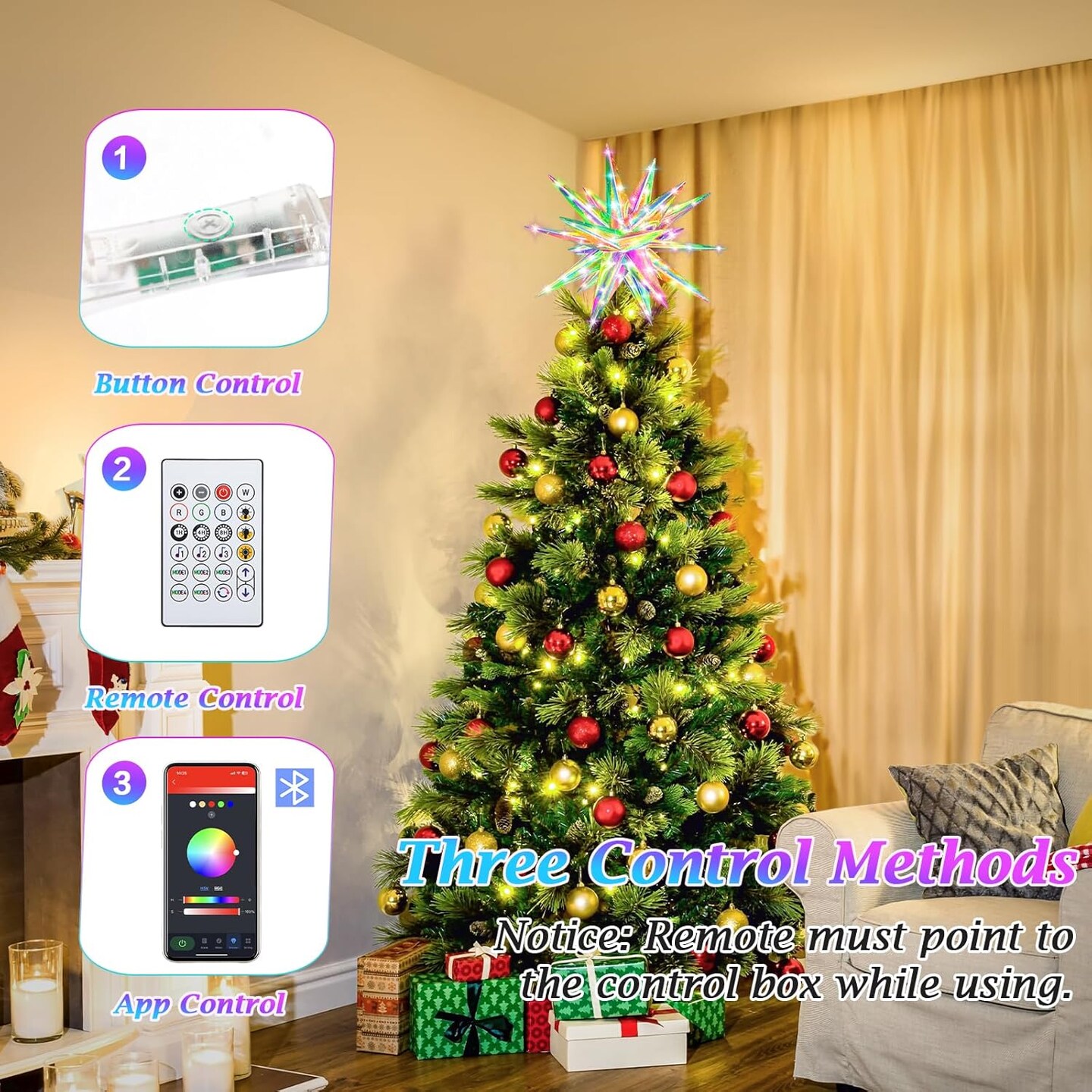 Christmas Star Tree Topper, 11&#x201D; Smart Lighted Treetop Decoration with RGB Color Changing &#x26; Music Sync, Xmas Star Decor, Remote &#x26; Bluetooth App Control, Hanging Star Decor for Christmas Tree Holiday