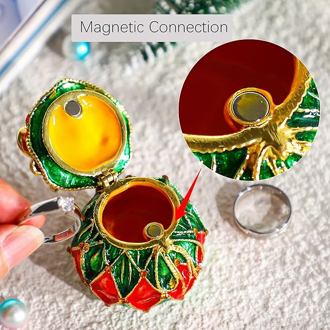 Jeweled Christmas Trinket Boxes Hinged Xmas Decoration Ball Ornament Enamel Jewelry Ring Box