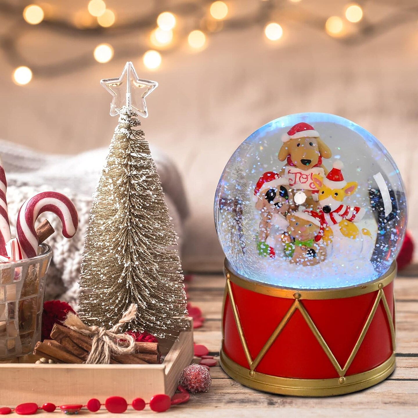 Christmas Snow Globes Musical Globe - Snow Globe with 8 Songs Color Changing Puppys and Cat Musical Box for Christmas Home D&#xE9;cor and Gifts