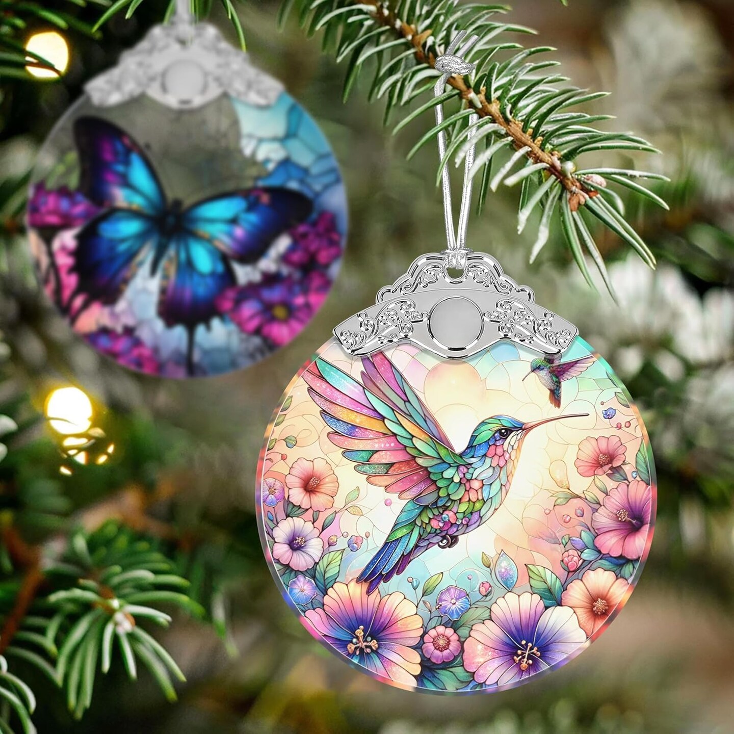Christmas Ornament - Stained Glass Hummingbird Ornament - Christmas Home Decor - Christmas Tree Ornament - Holiday Ornament - Holiday Present Ideas - Gift Exchange